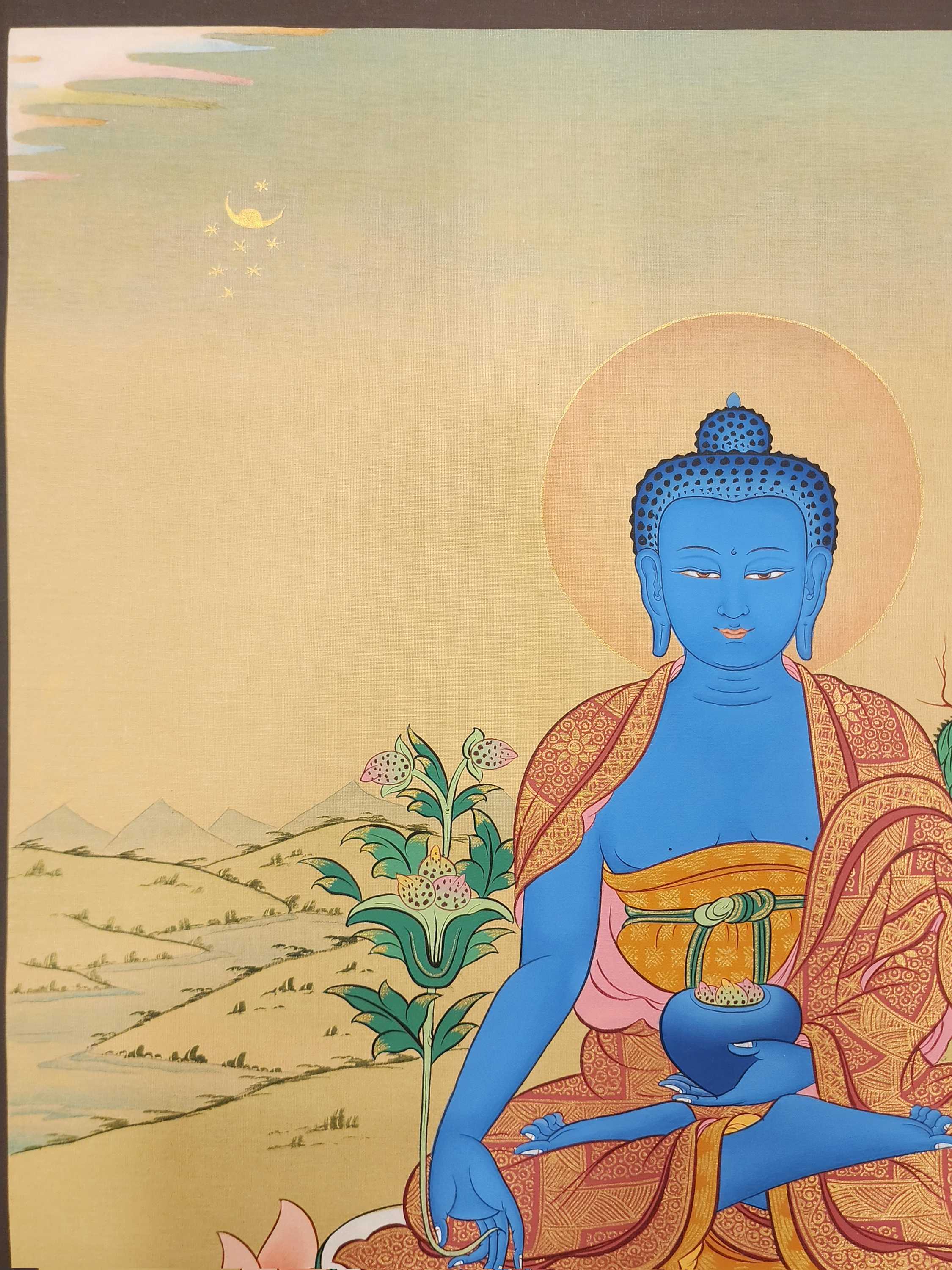 Medicine Buddha Thangka, Buddhist Traditional Painting, Tibetan Style Karma Gadri Art
