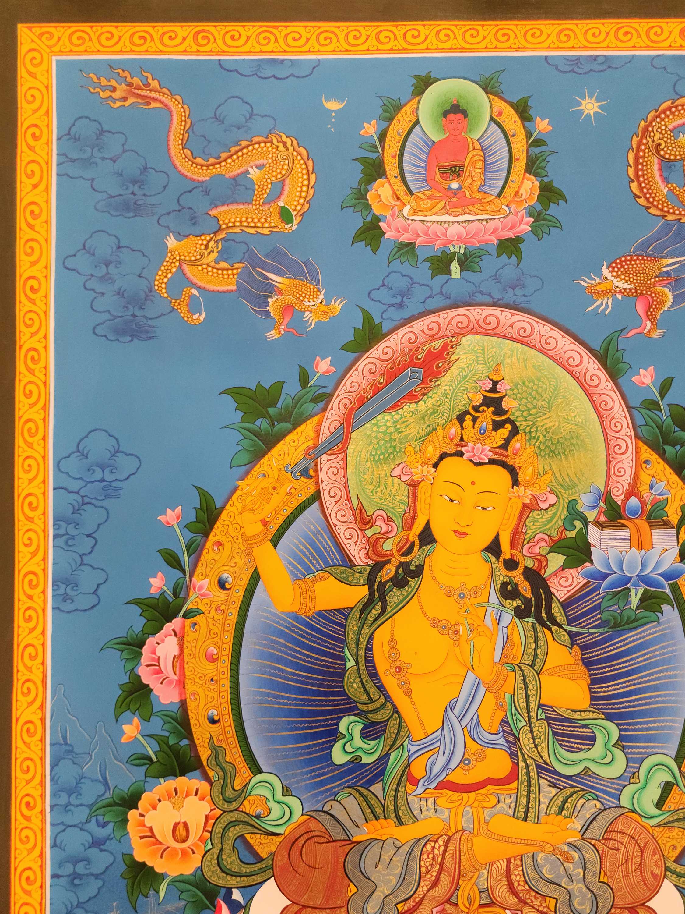 Manjushri Thangka, Buddhist Traditional Painting, Tibetan Style, <span Style=