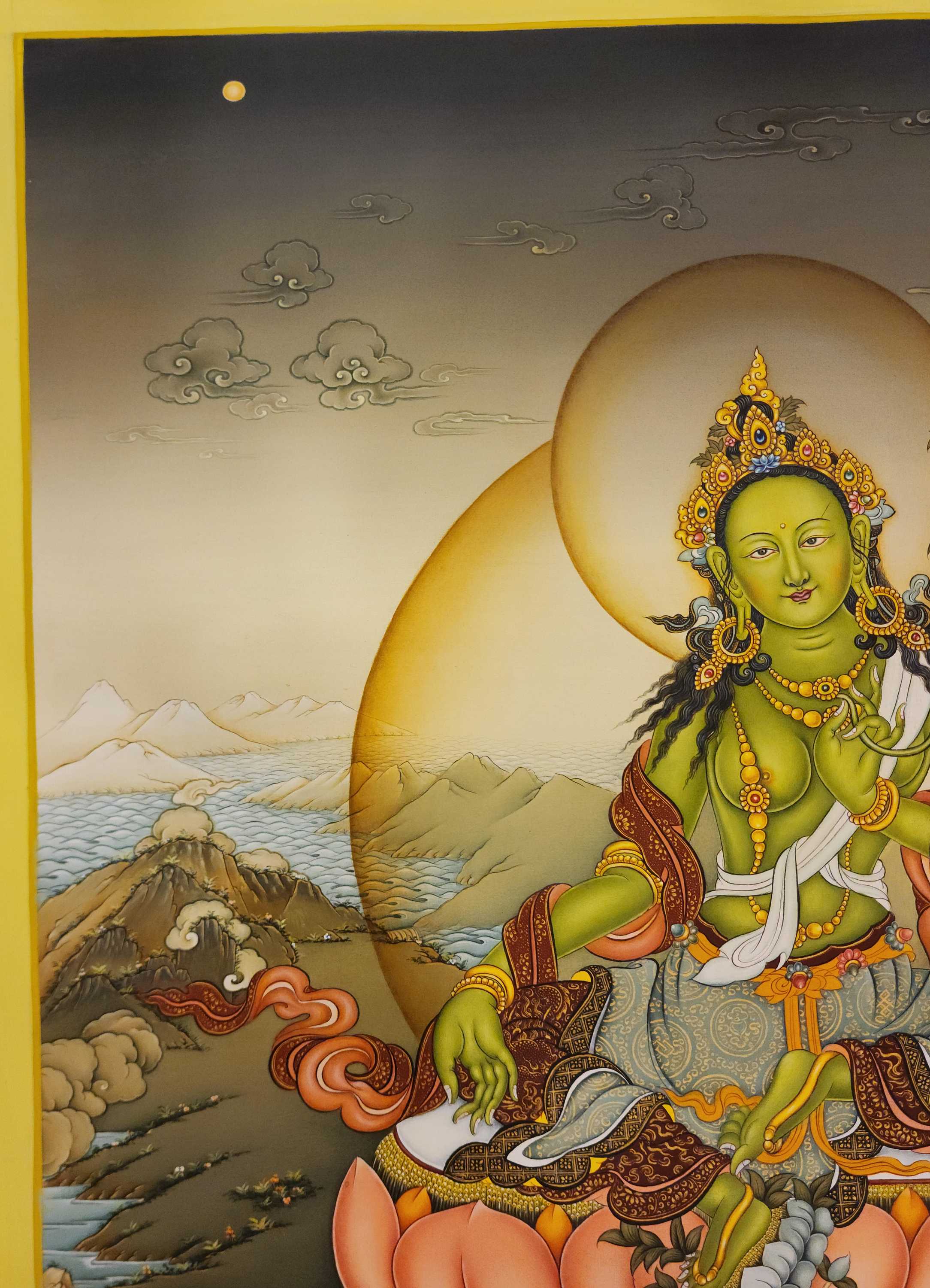 Green Tara Thangka Painting, Buddhist Traditional Painting, Karma Gadri Art, <span Style=