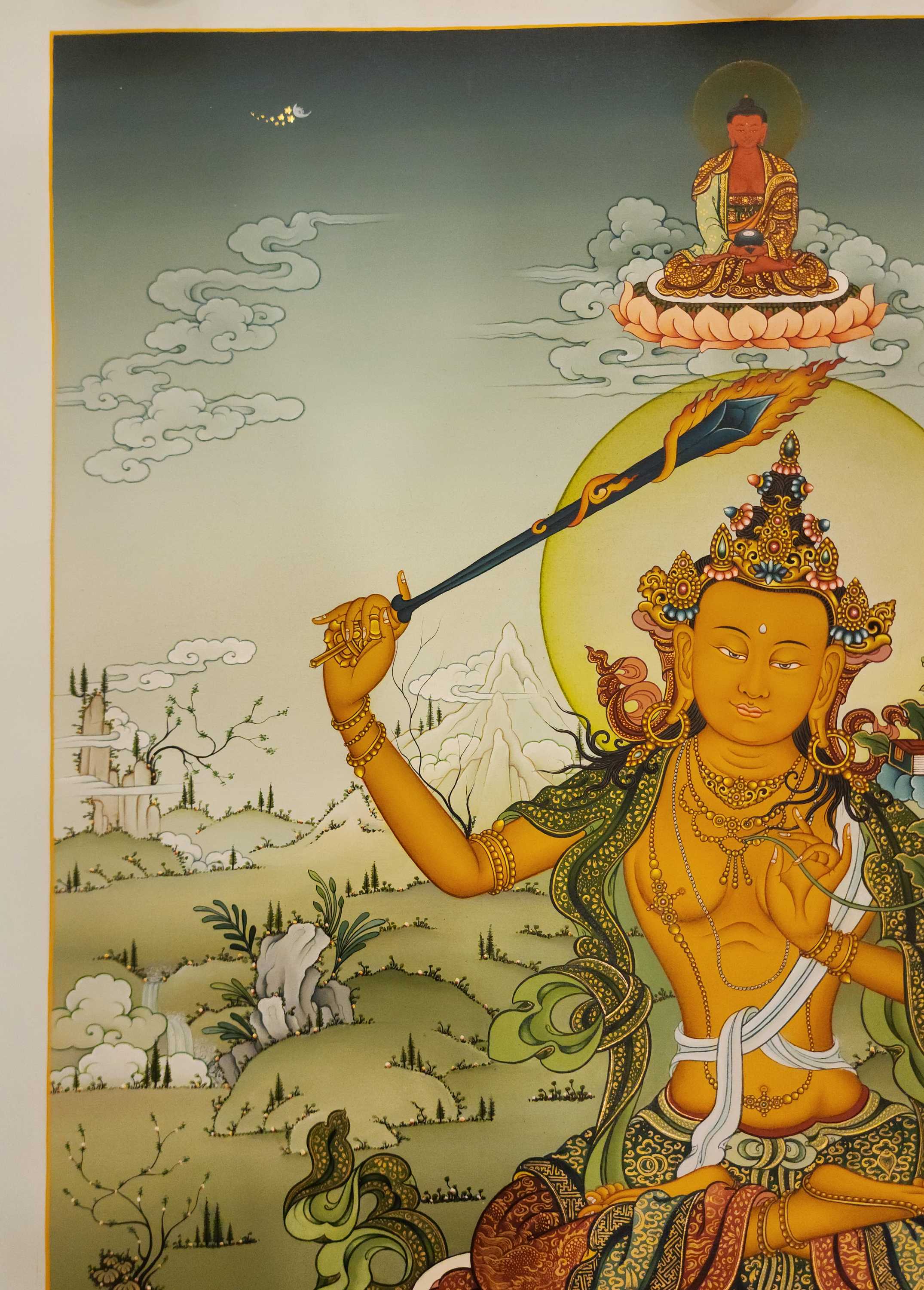 Manjushri Thangka, Buddhist Traditional Painting, Karma Gadri Art, <span Style=