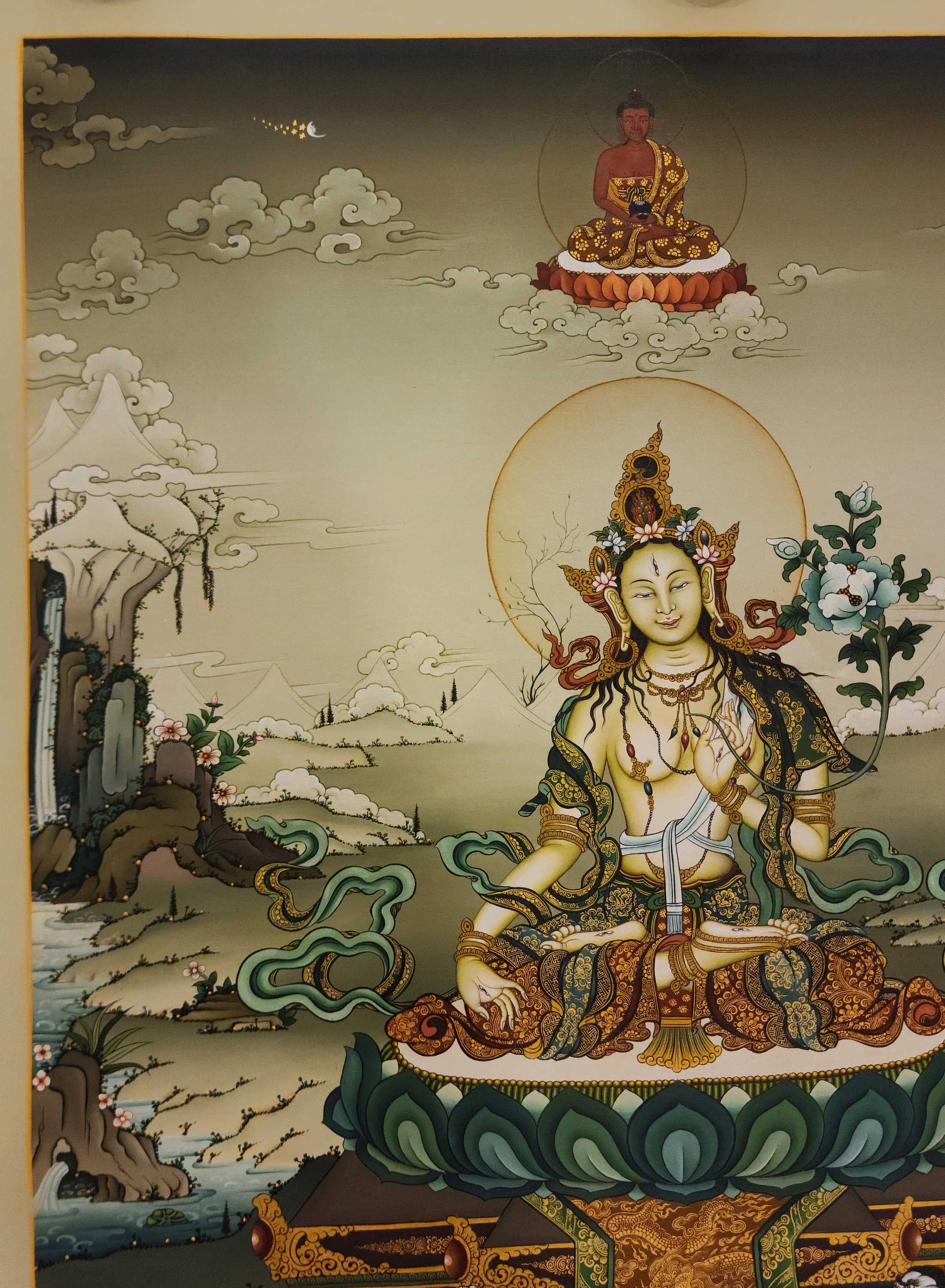 White Tara Thangka, Buddhist Traditional Painting, Karma Gadri Art, <span Style=