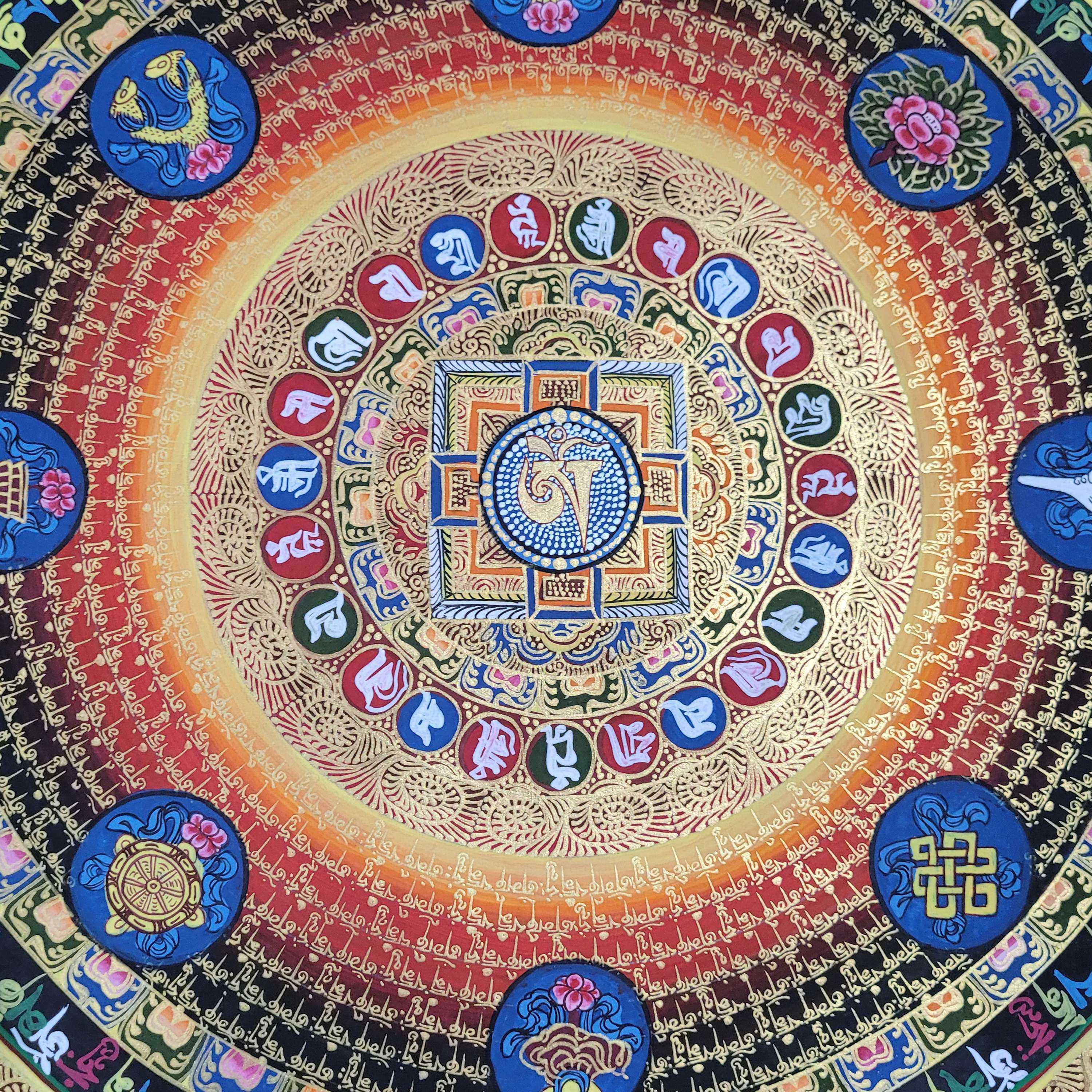 Mantra Mandala Thangka Painting, Buddhist Tibetan Thangka, Ashtamangala