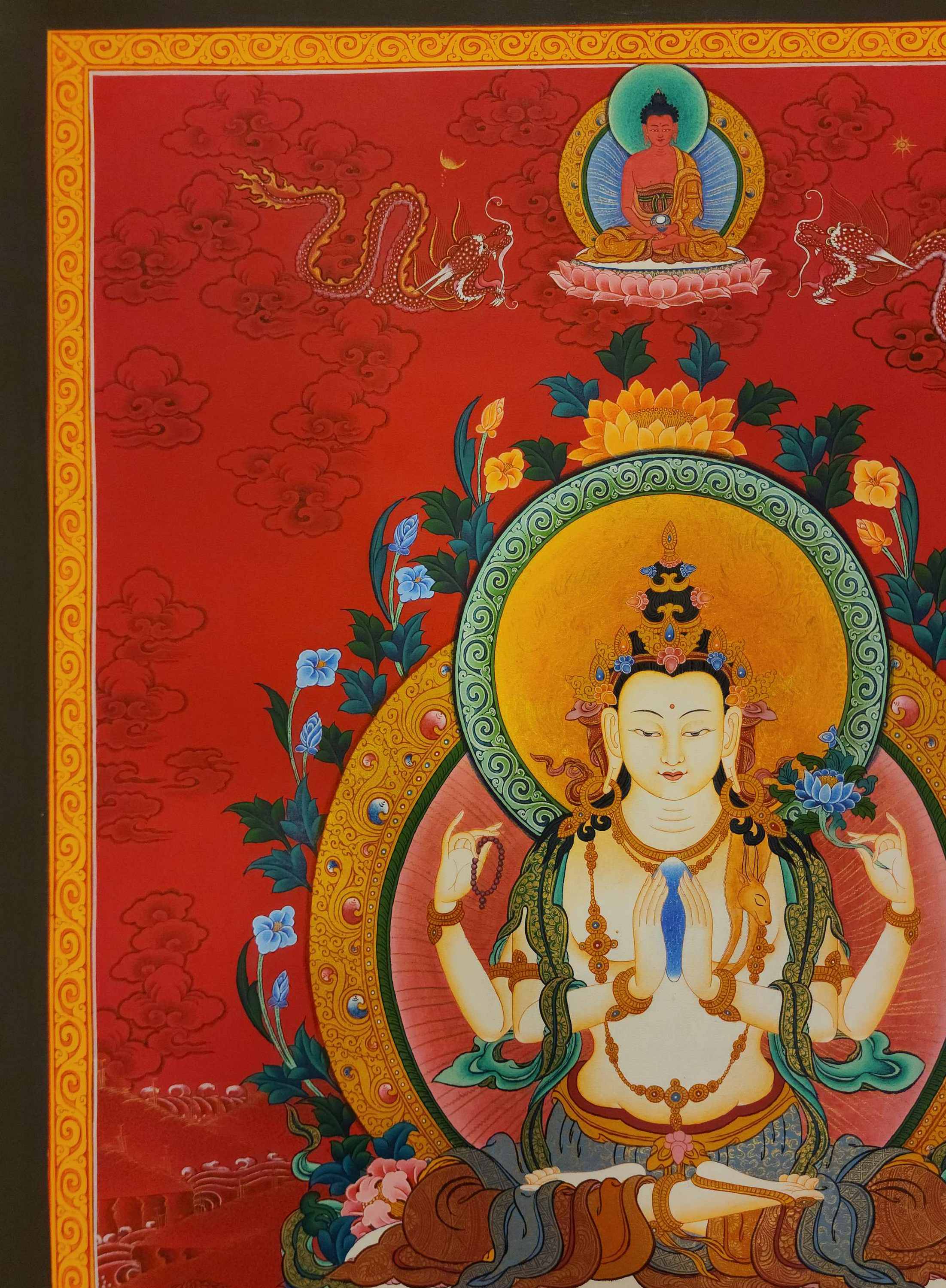 Chenrezig Thangka, Buddhist Traditional Painting, Tibetan Style