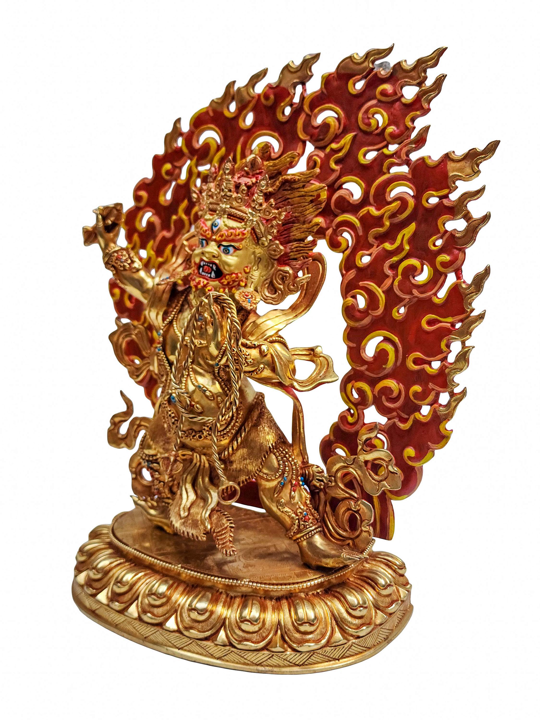 Vajrapani Statue, Buddhist Handmade Statue Of chana Dorje, Gold Plated, Face Painted
