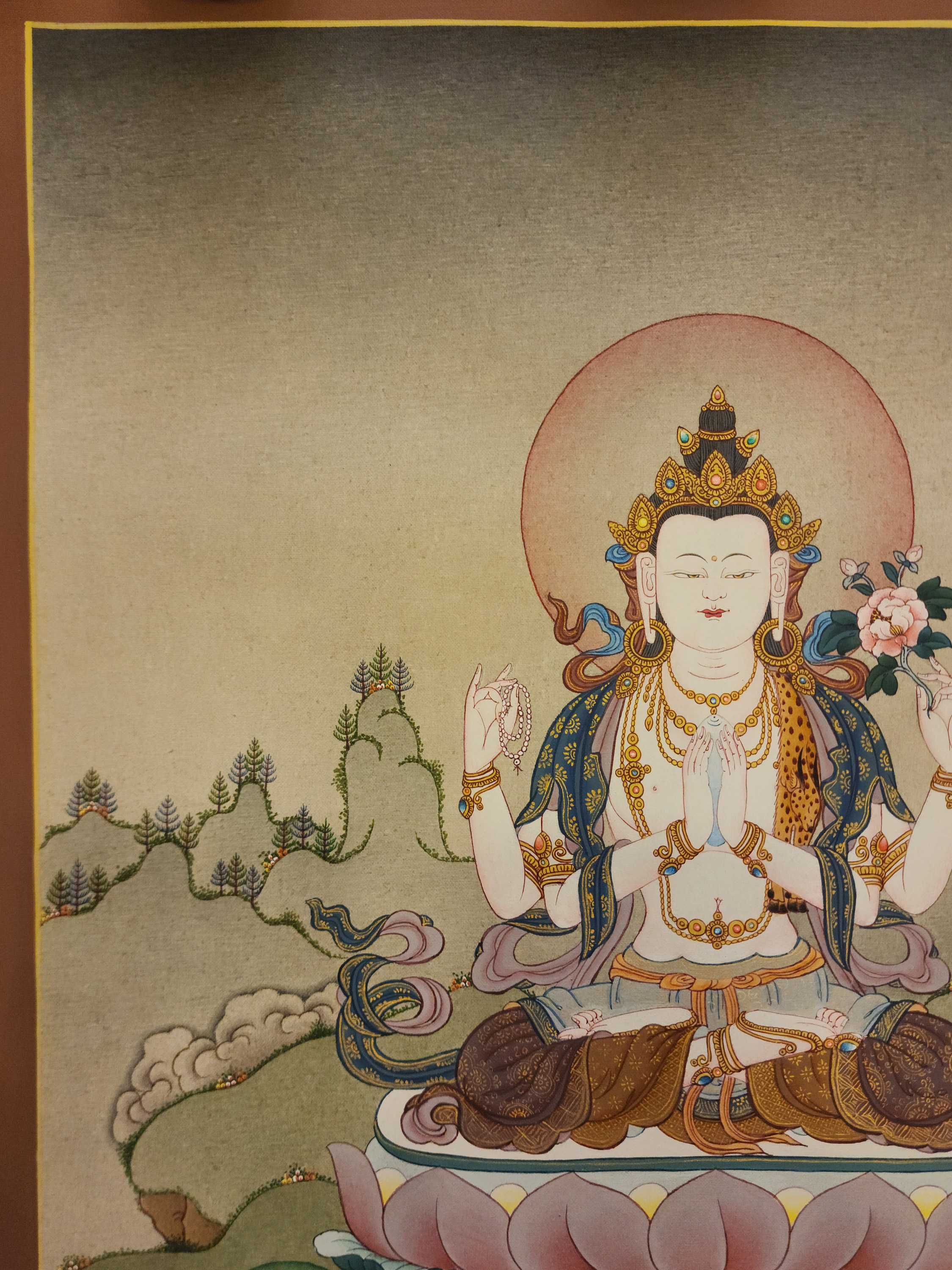 Chenrezig Thangka, Buddhist Traditional Painting, Tibetan Style, <span Style=