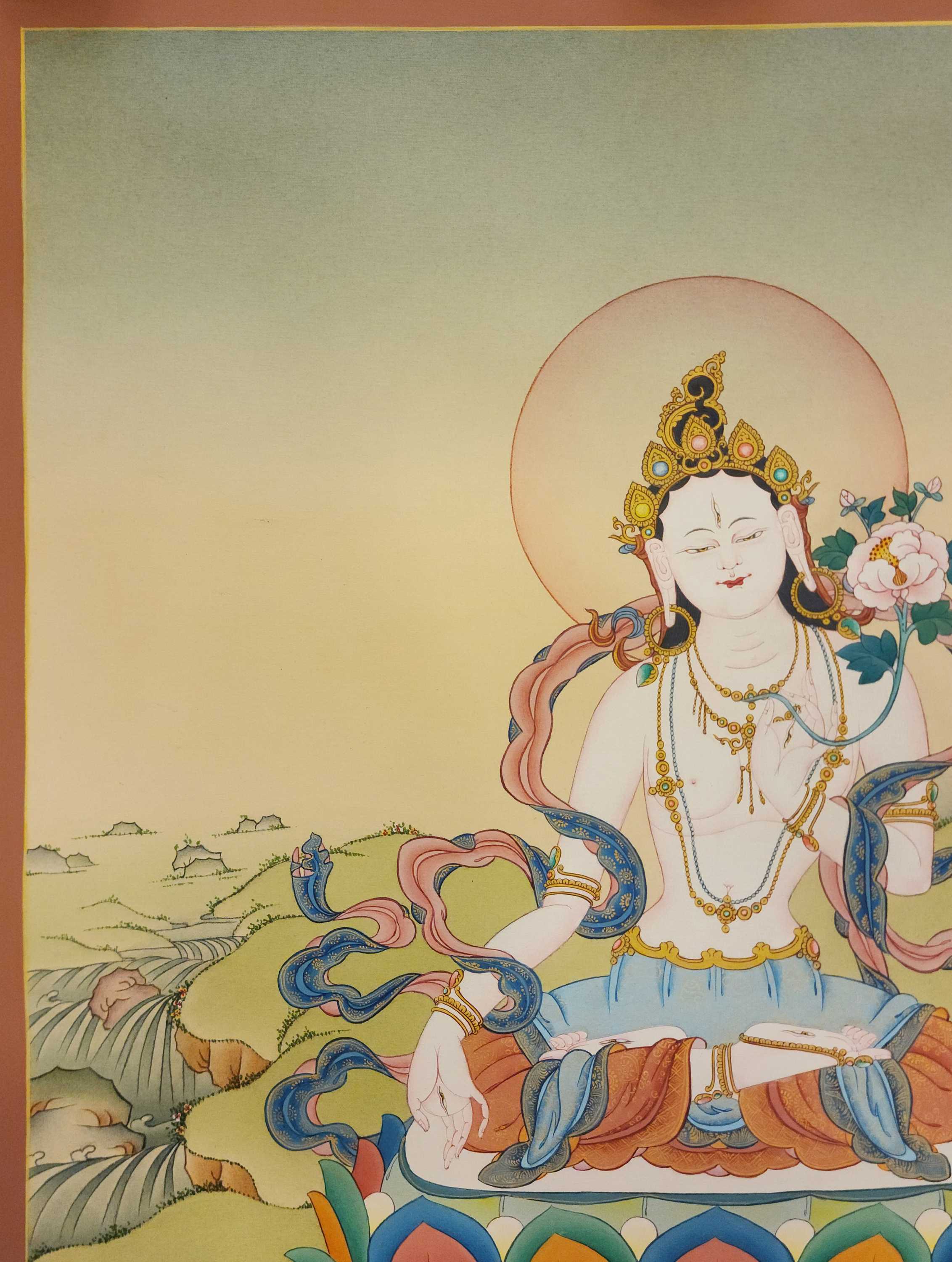 White Tara Thangka, Buddhist Traditional Painting, Tibetan Style, <span Style=