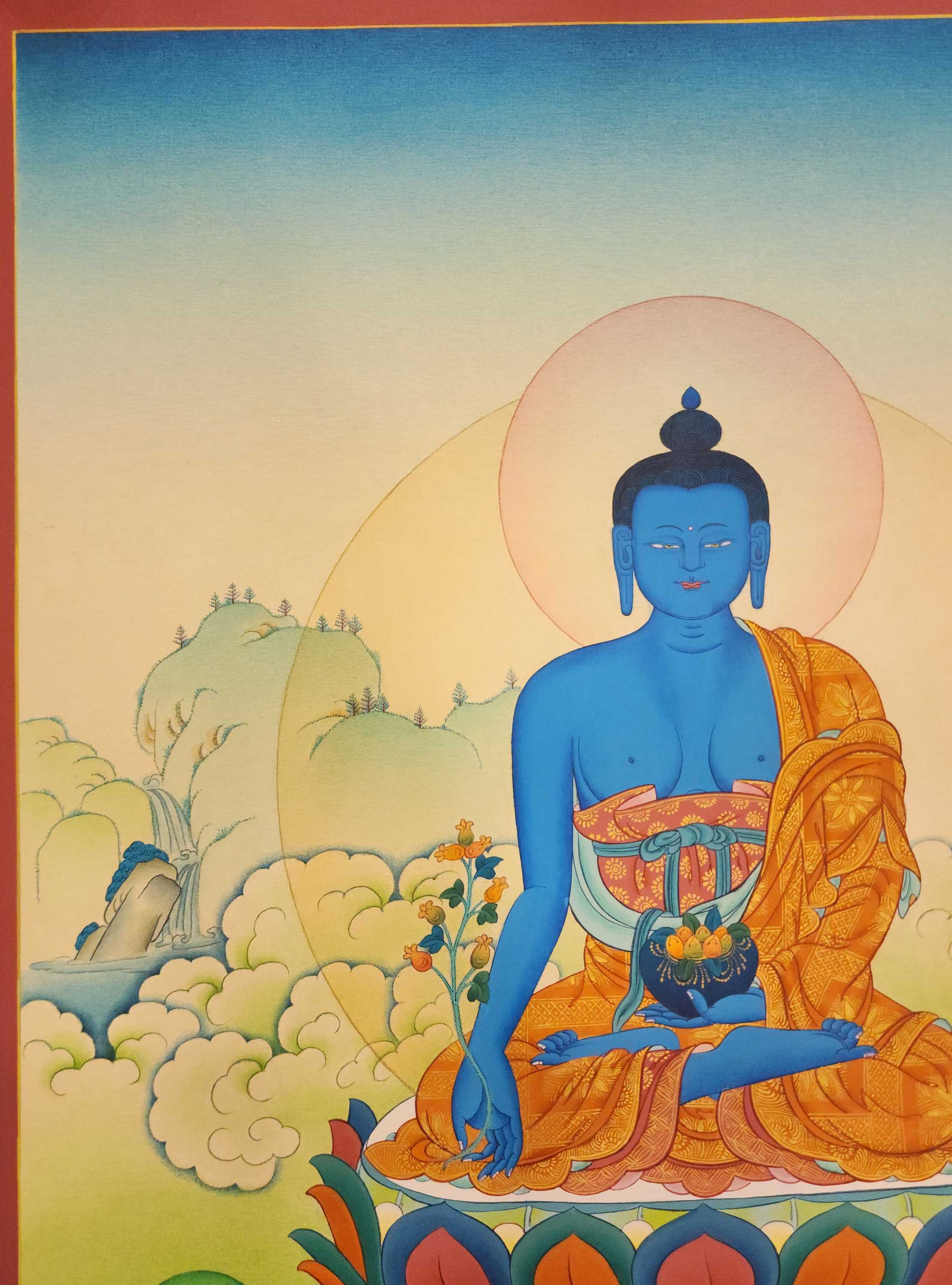 Medicine Buddha Thangka, Buddhist Traditional Painting, Tibetan Style, <span Style=