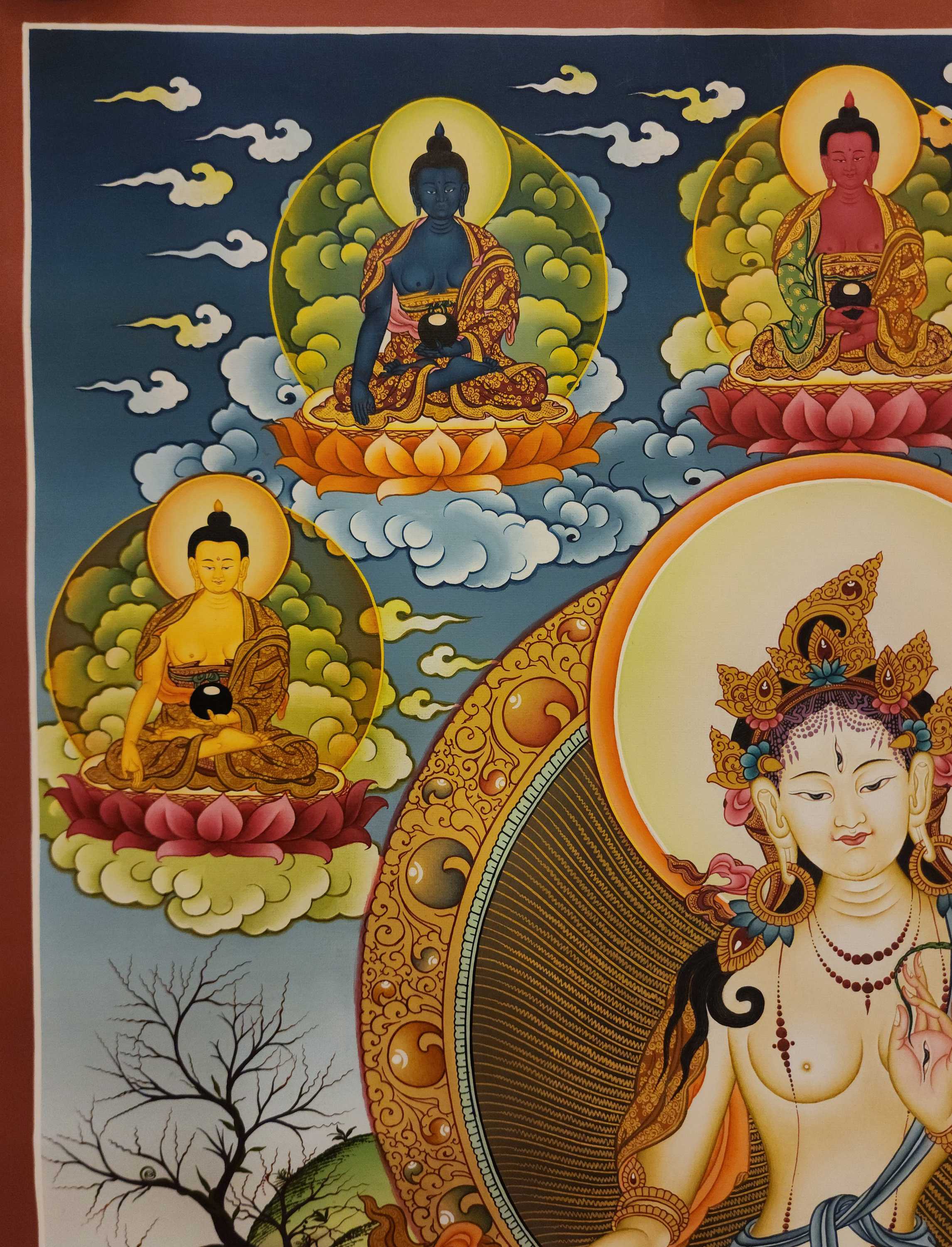 White Tara Thangka, Buddhist Traditional Painting, Tibetan Style, <span Style=