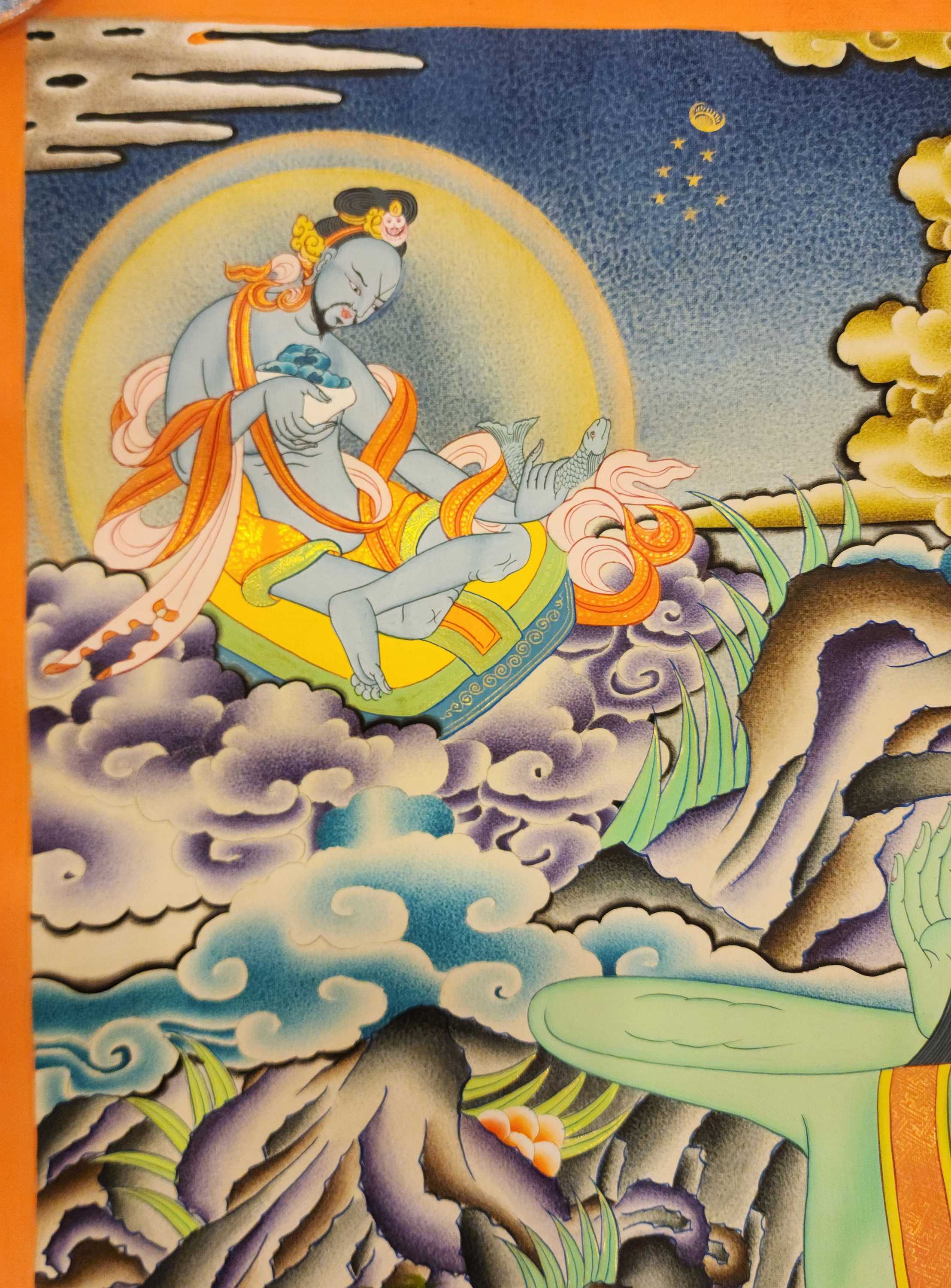 Milarepa Thangka, master Quality, Buddhist Traditional Painting, Tibetan Style, real Gold, rare Find, smoked Antique