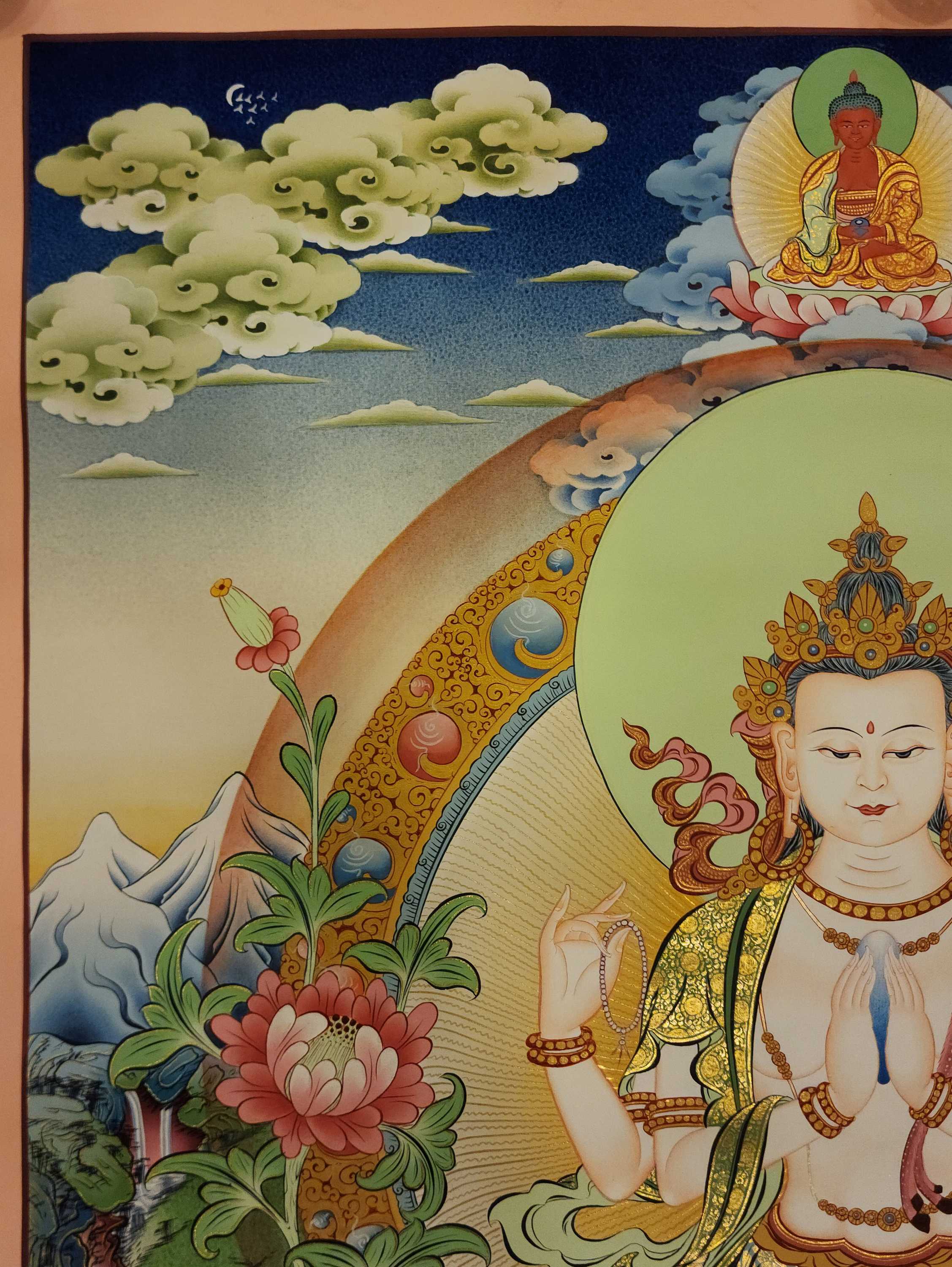 Chenrezig Thangka, Buddhist Traditional Painting, Tibetan Style, <span Style=