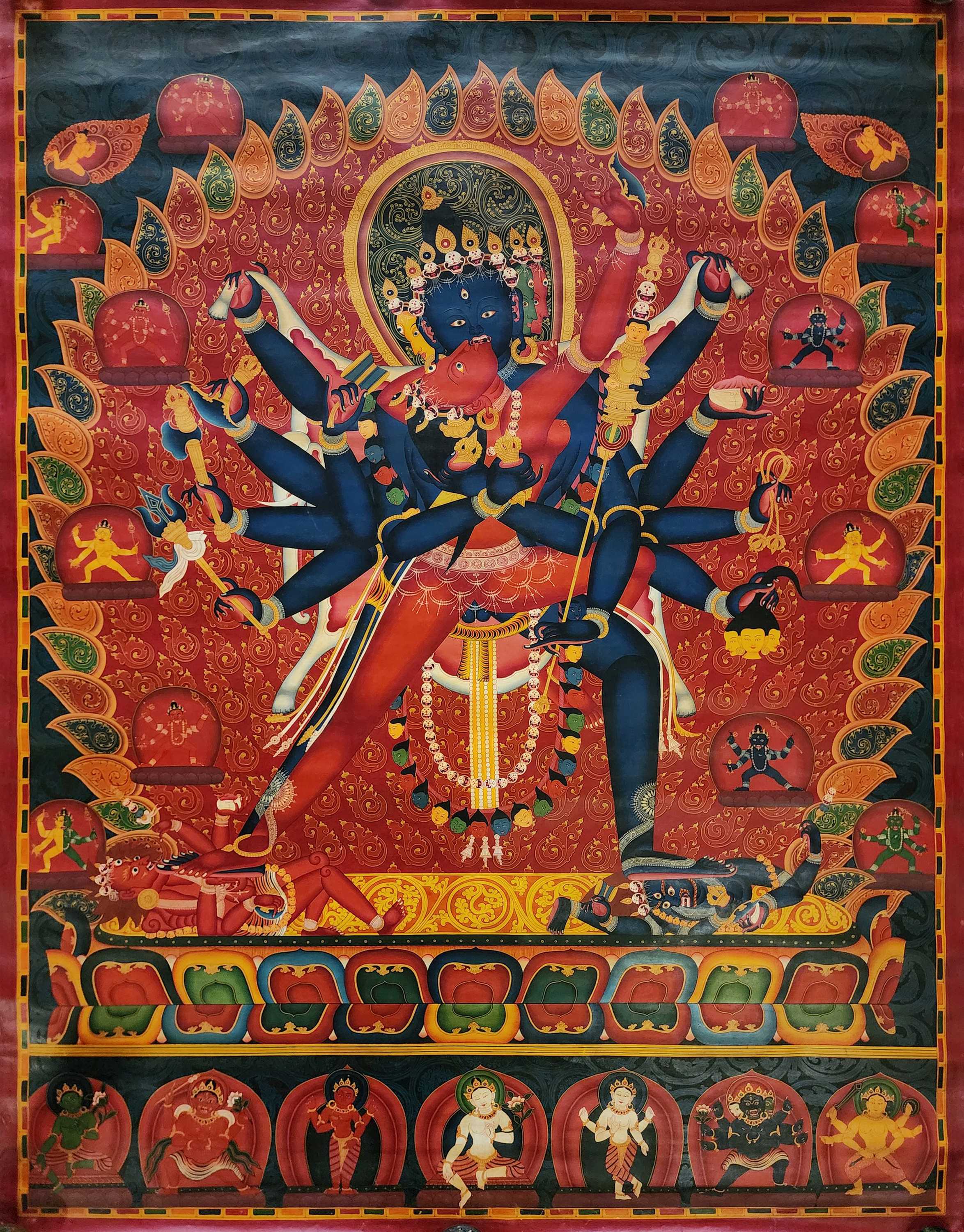 Chakrasamvara newari Thangka, Buddhist Traditional Painting, Tibetan Style, oiled Thangka, old Stock