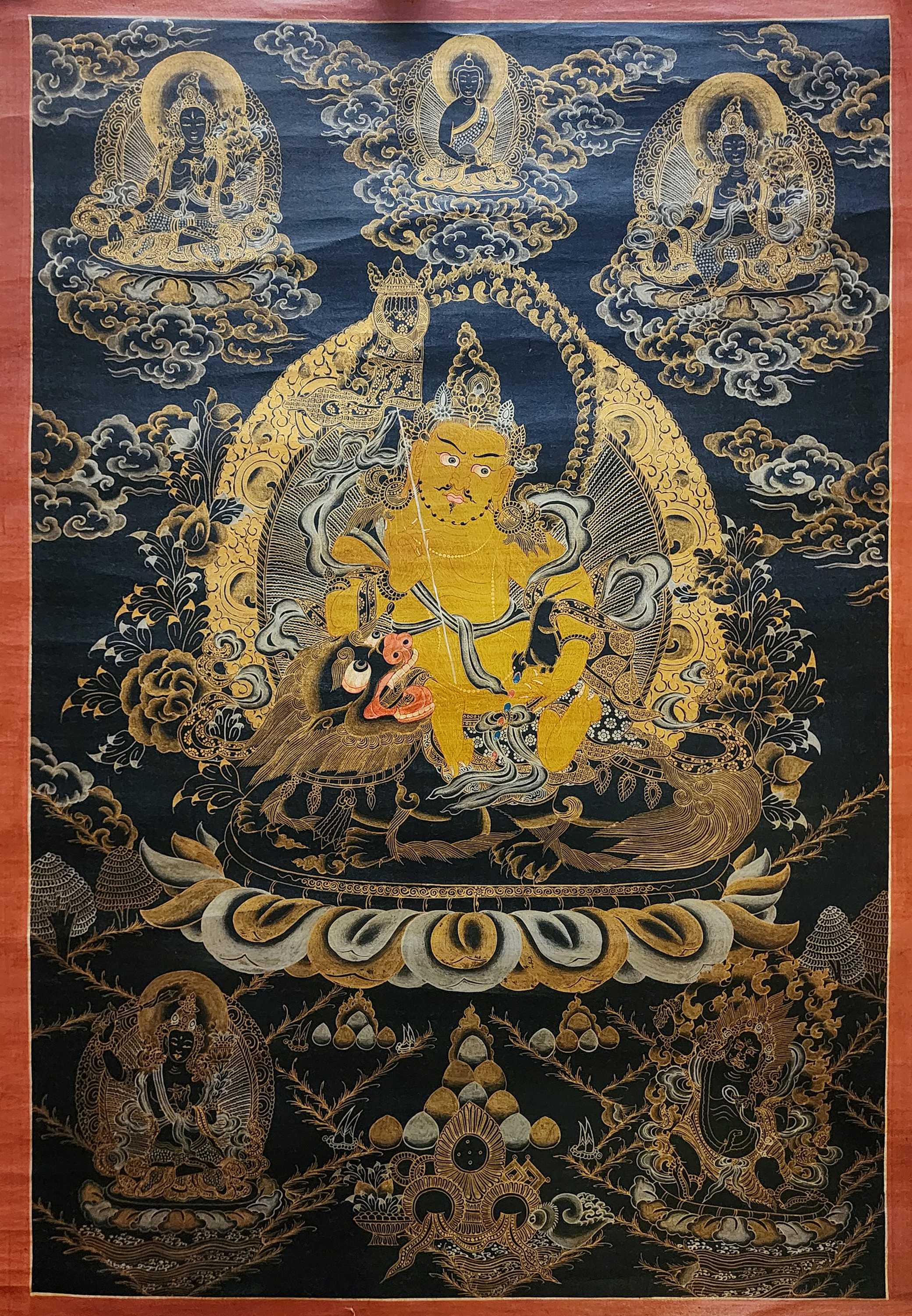 Jambhala: Namtose Thangka, Buddhist Traditional Painting, Tibetan Style, real Gold, oiled Thangka, old Stock