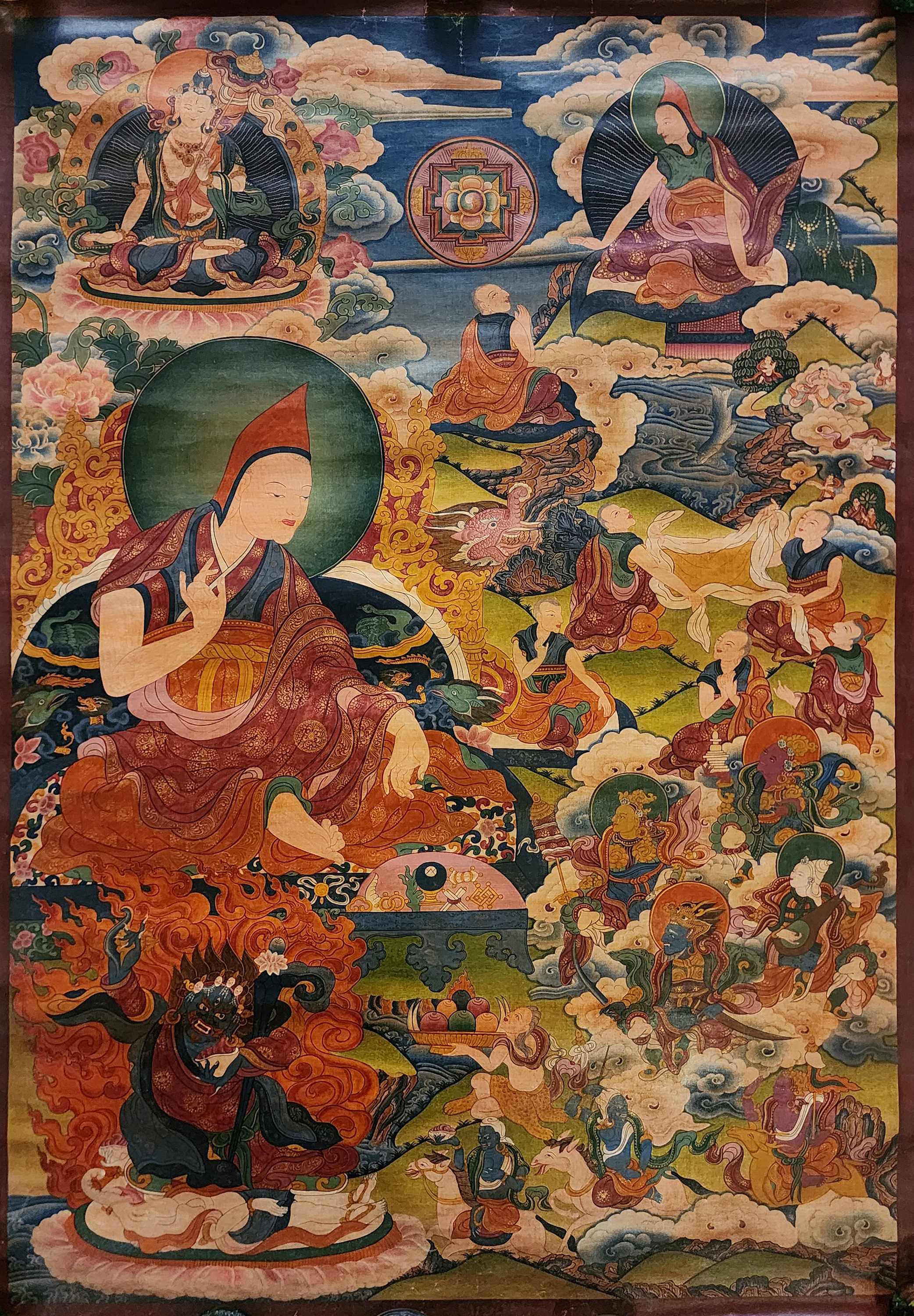 Atisha Dipankara Shrijnana Thangka, Buddhist Traditional Painting, Tibetan Style, real Gold, oiled Thangka, old Stock Atisa