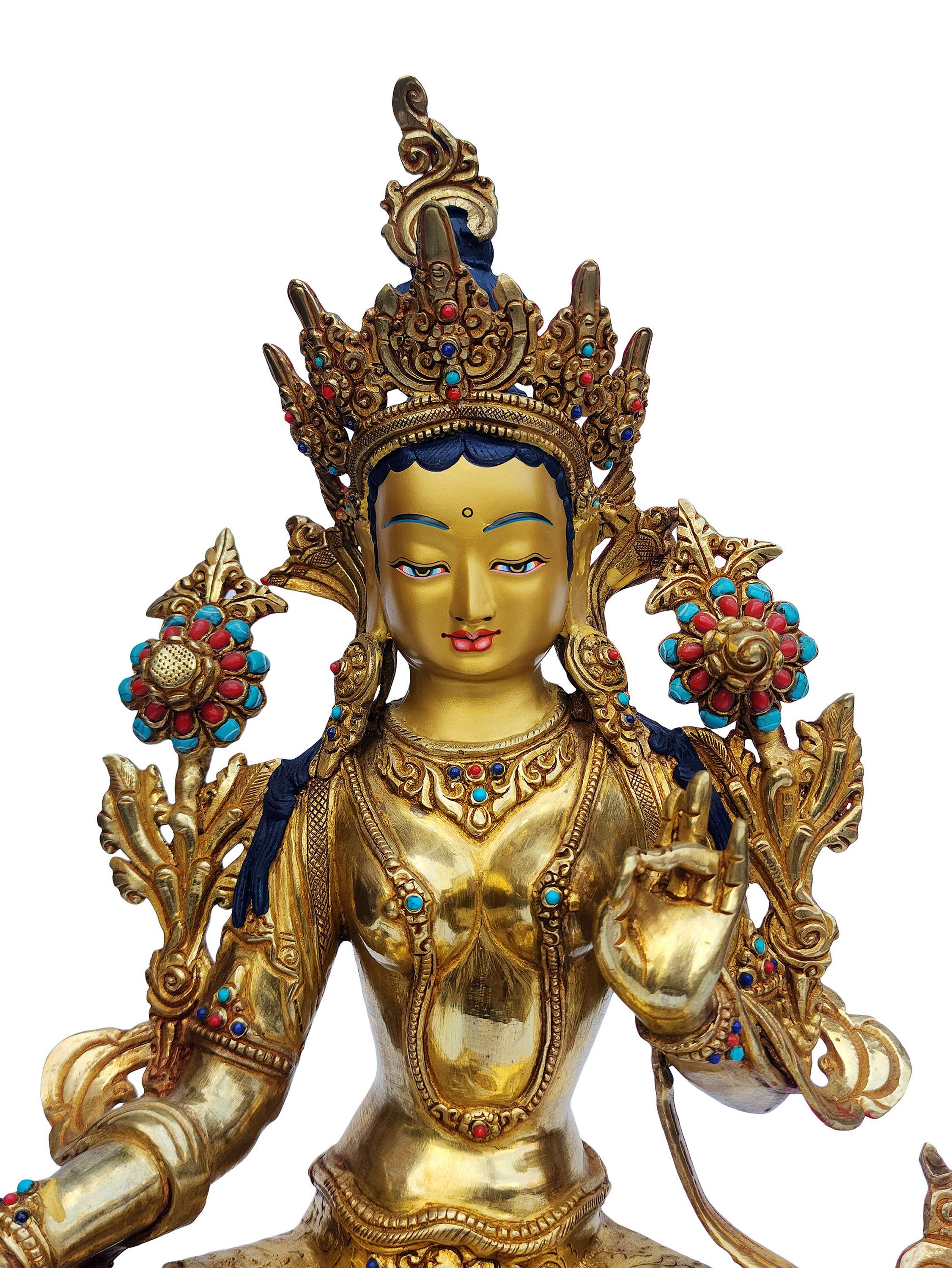 Green Tara, Buddhist Handmade Statue, <span Style=