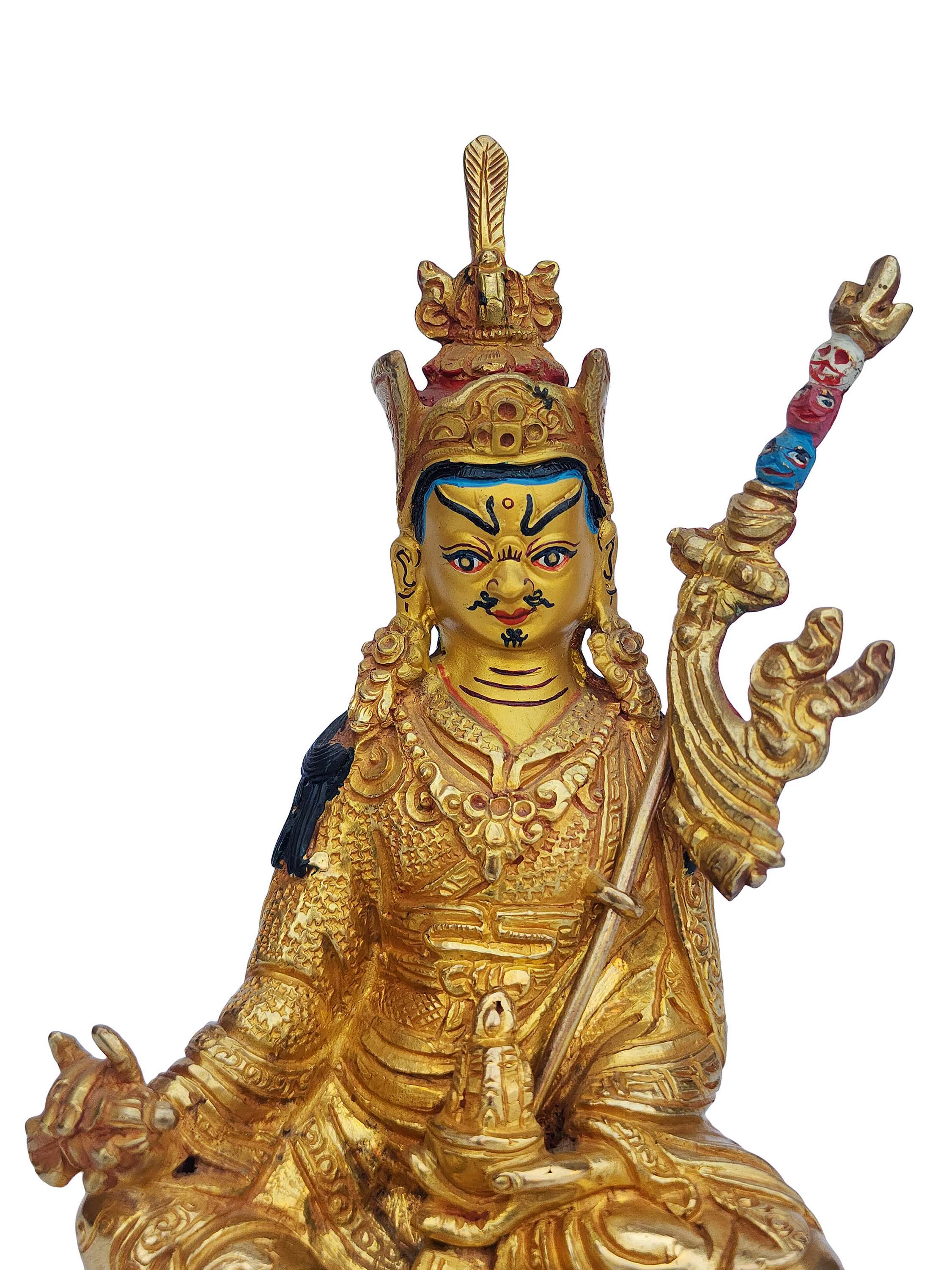 Padmasambhava, Buddhist Handmade Statue, face Painted, gold Plated