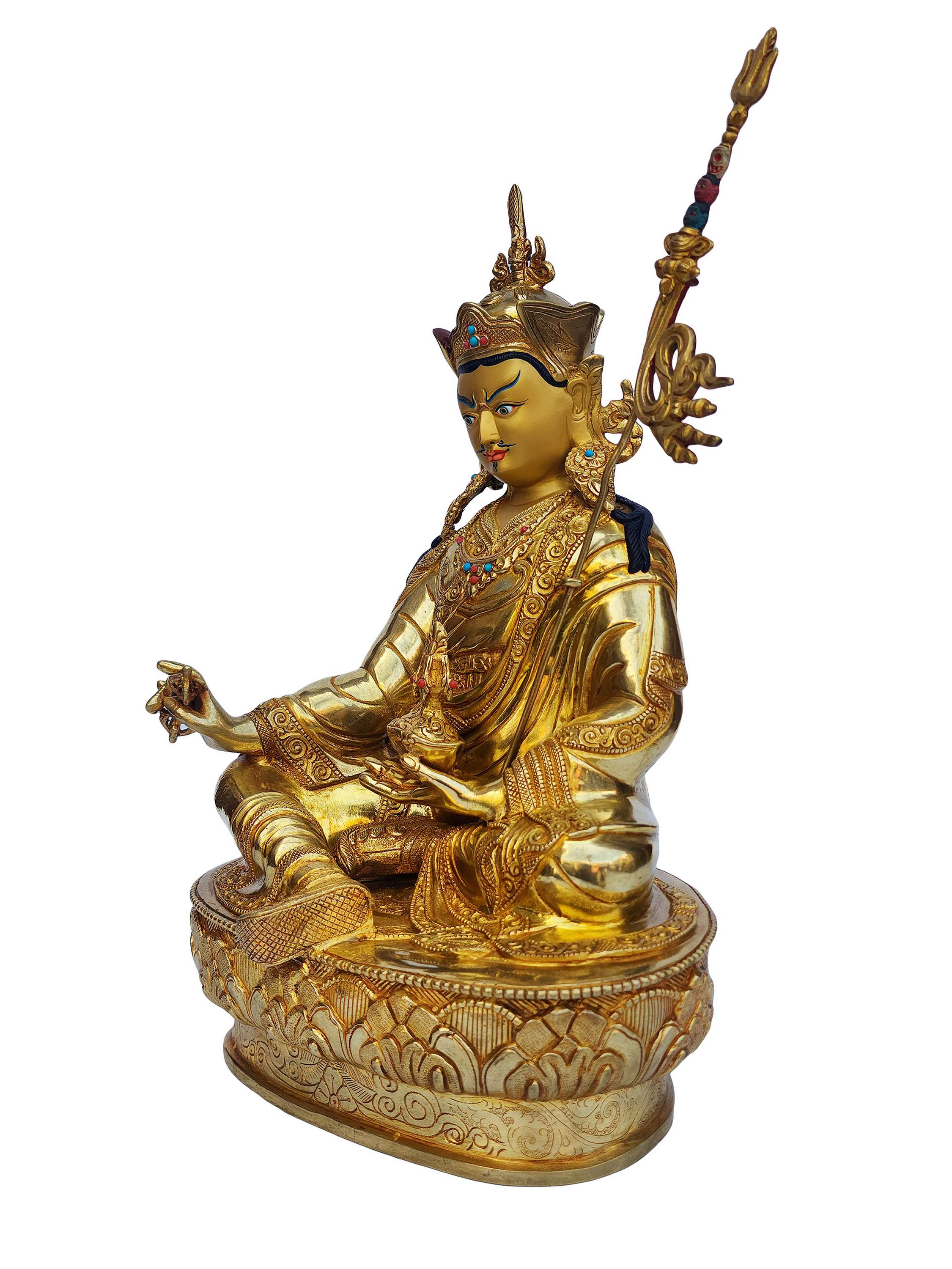 Padmasambhava, Buddhist Handmade Statue, face Painted, gold Plated