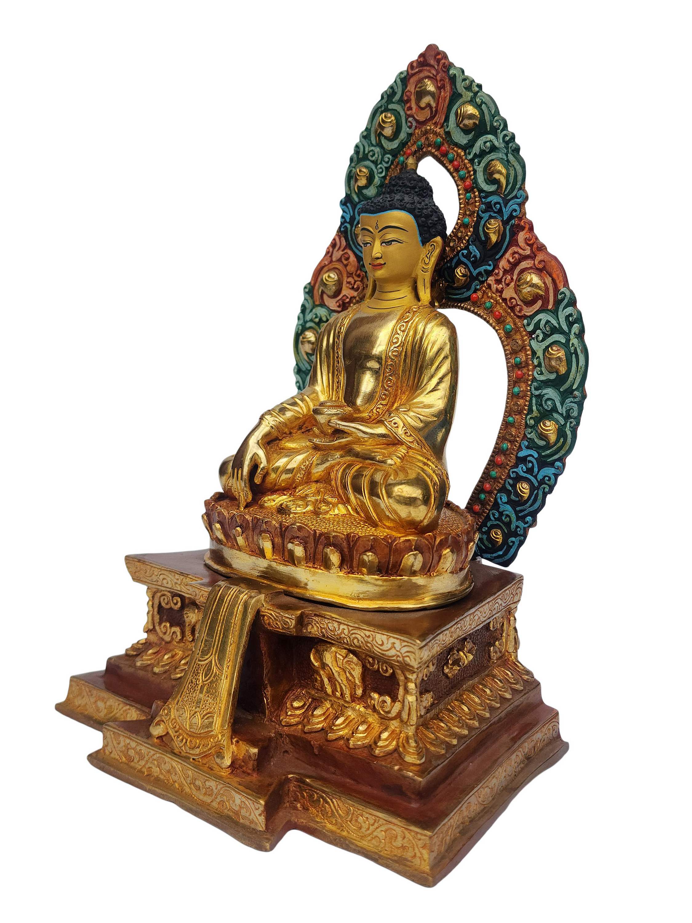 Shakyamuni Buddha On Throne, Buddhist Handmade Statue, <span Style=