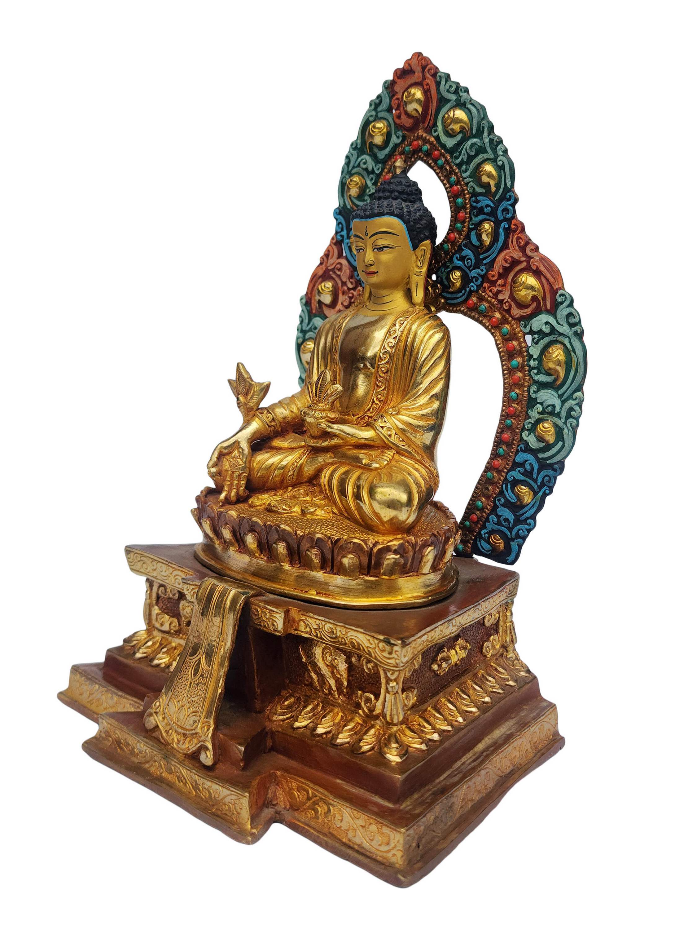 Medicine Buddha On Throne, Buddhist Handmade Statue, <span Style=