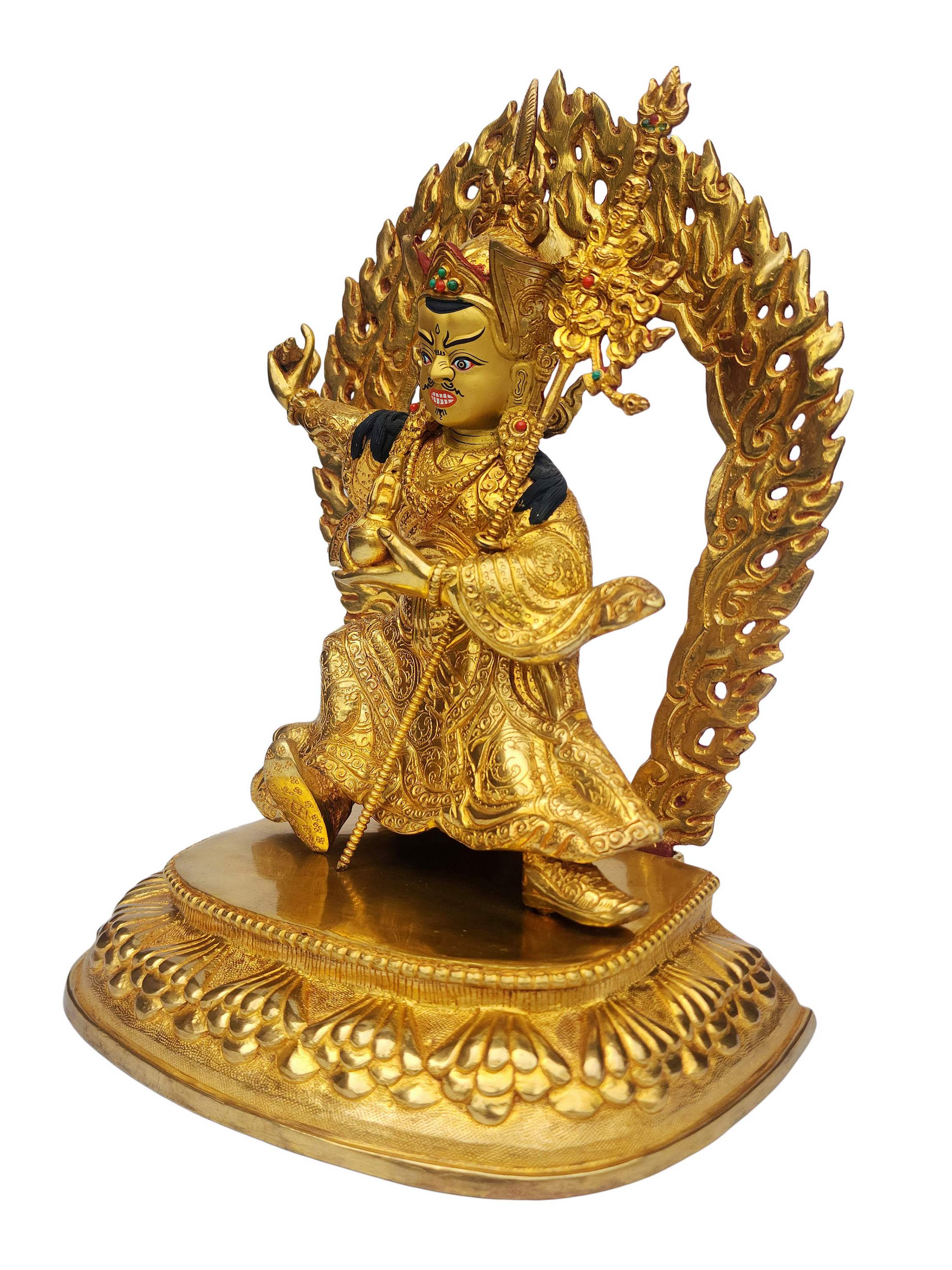 Standing Padmasambhava - Guru Rinpoche, Buddhist Handmade Statue, face Painted, gold Plated, rare Find