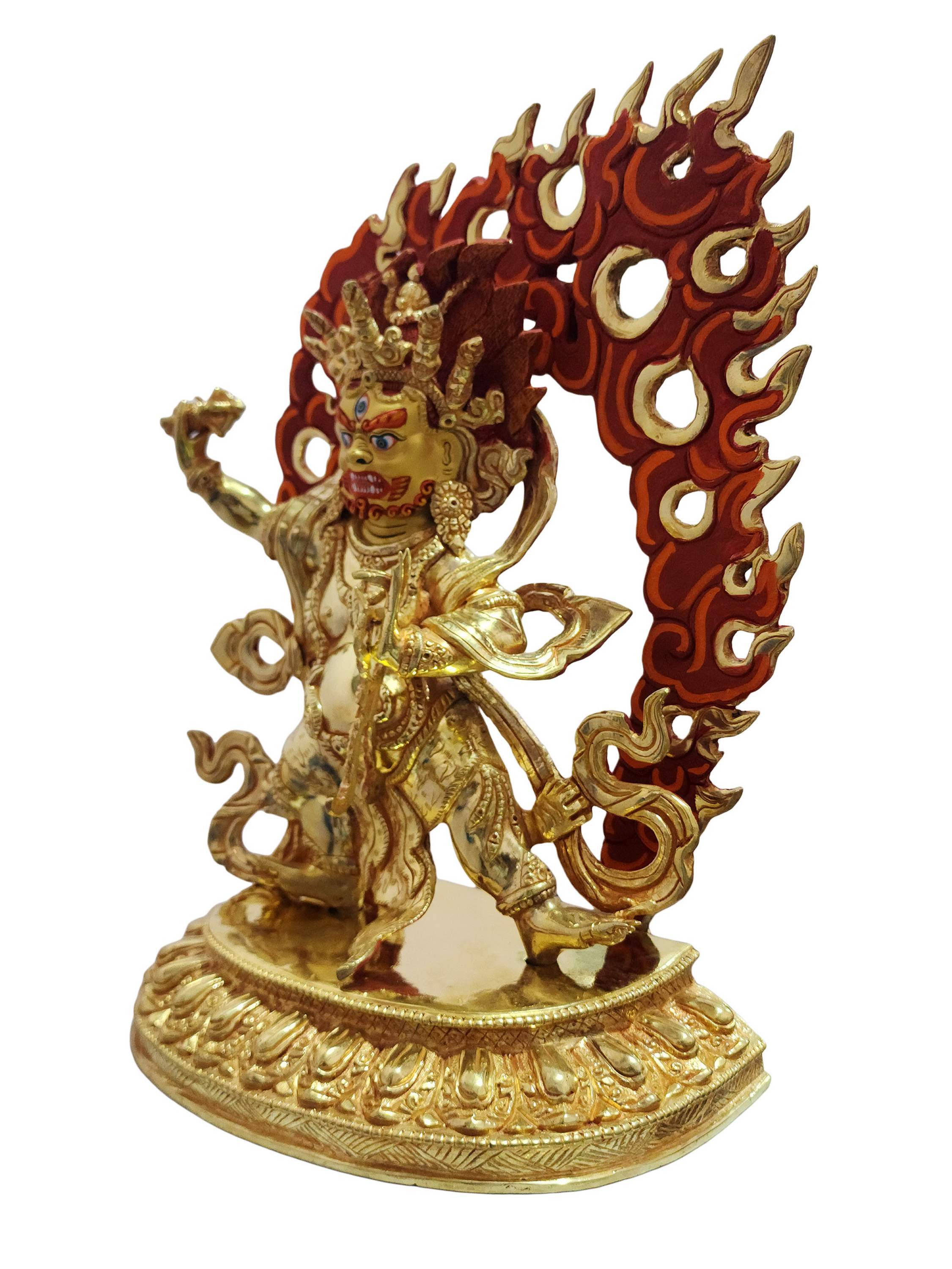 Vajrapani, Buddhist Handmade Statue Of chana Dorje, gold Plated, face Painted