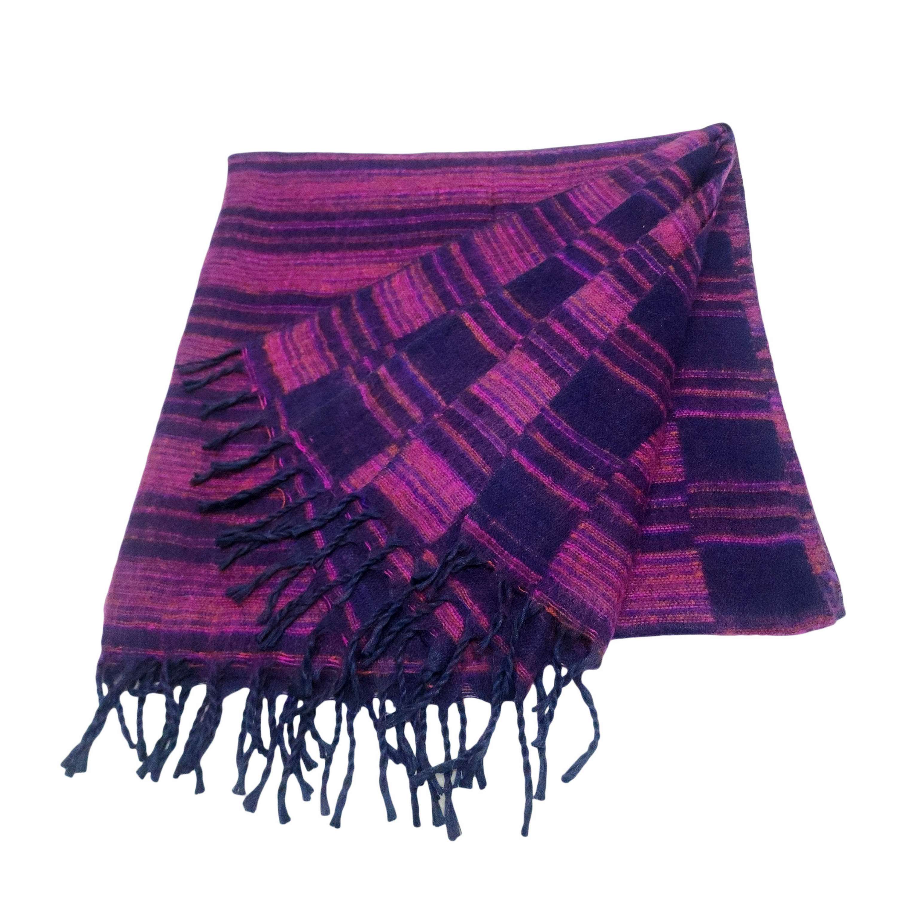 Tibet Shawl, Feel The Warmth: Acrylic Woolen Shawls For Cold Winter Days In Midnight Purple Color <span Style=