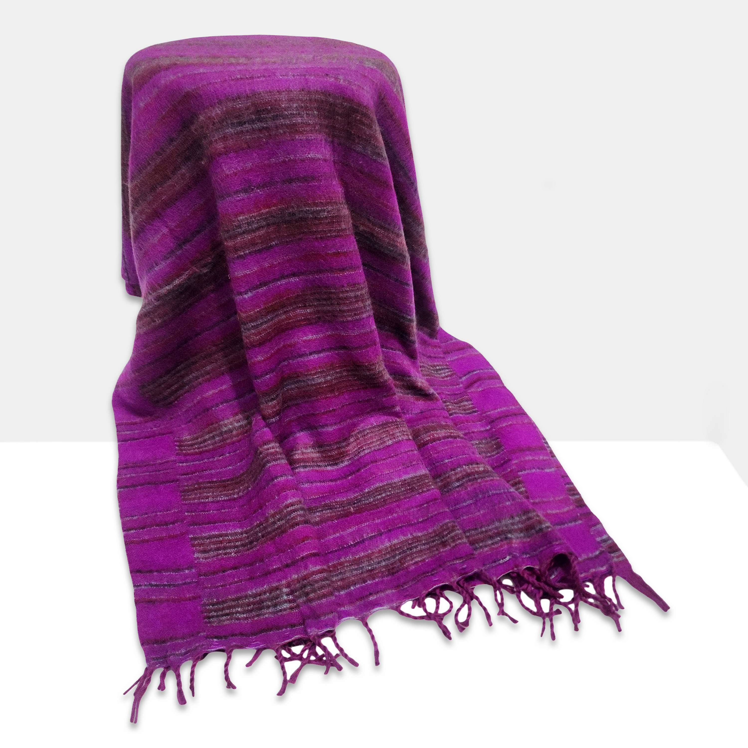 Tibet Shawl, Experience The Luxury Of Acrylic Woolen Shawls In Deep Magenta Color And Stripes
