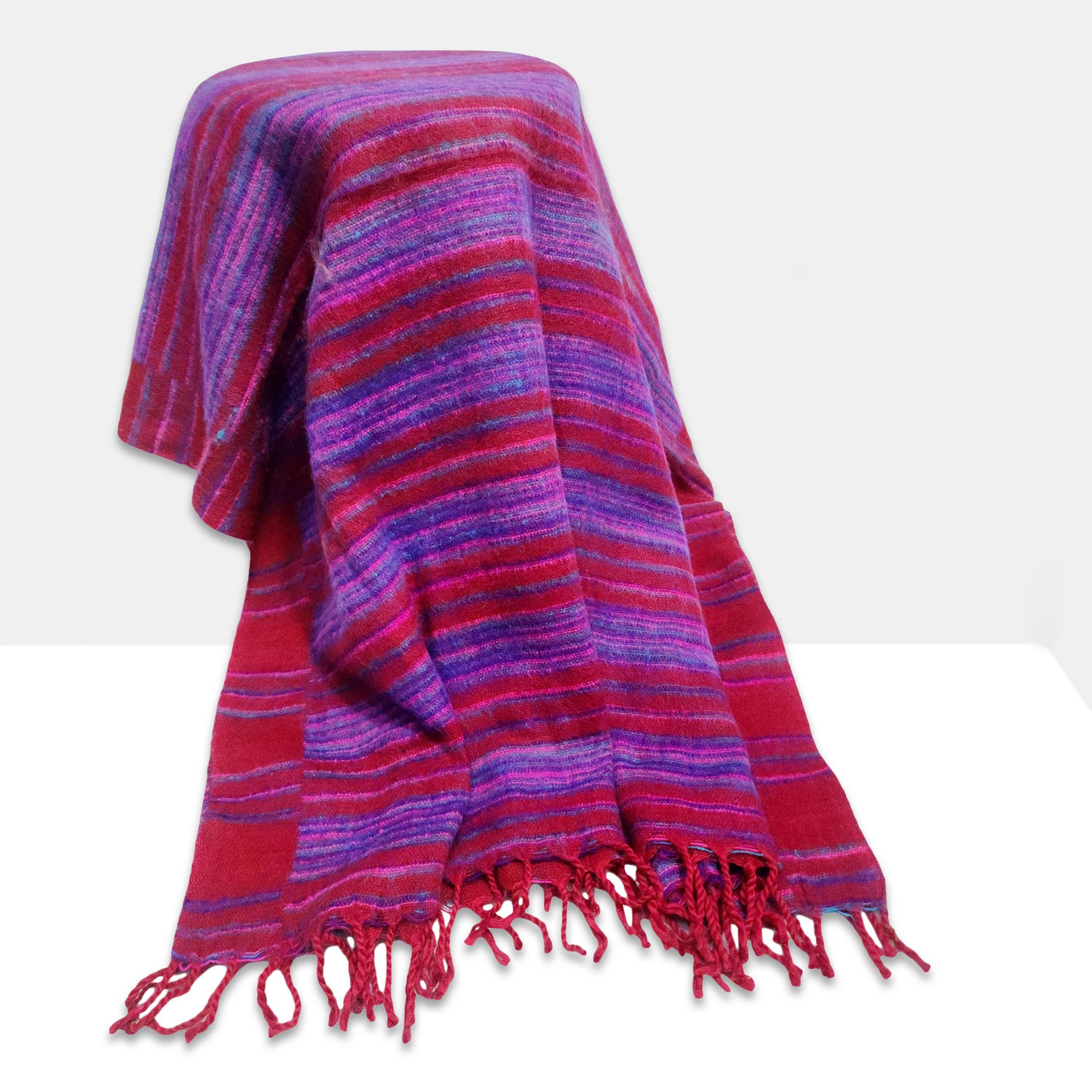 Tibet Shawl, Colorful And Warm: Acrylic Woolen Shawls For Any Occasion In Carmine Color And Stripes