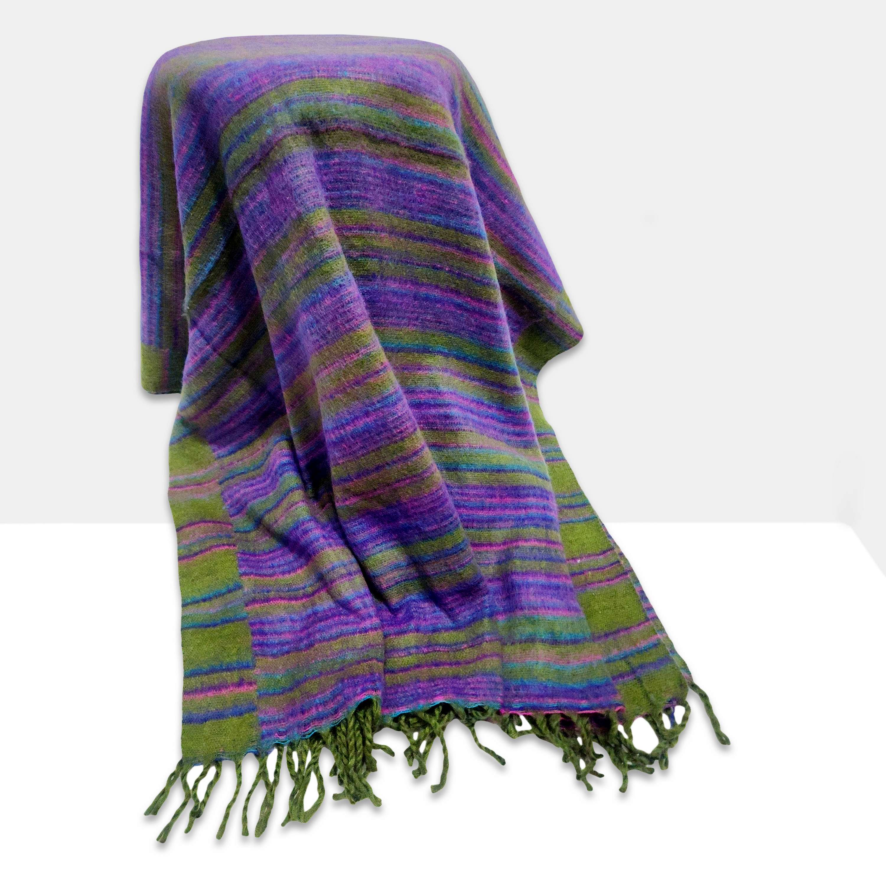 Tibet Shawl, Wrap Yourself In Comfort: Acrylic Woolen Shawls In Blue Violet Color And Stripes