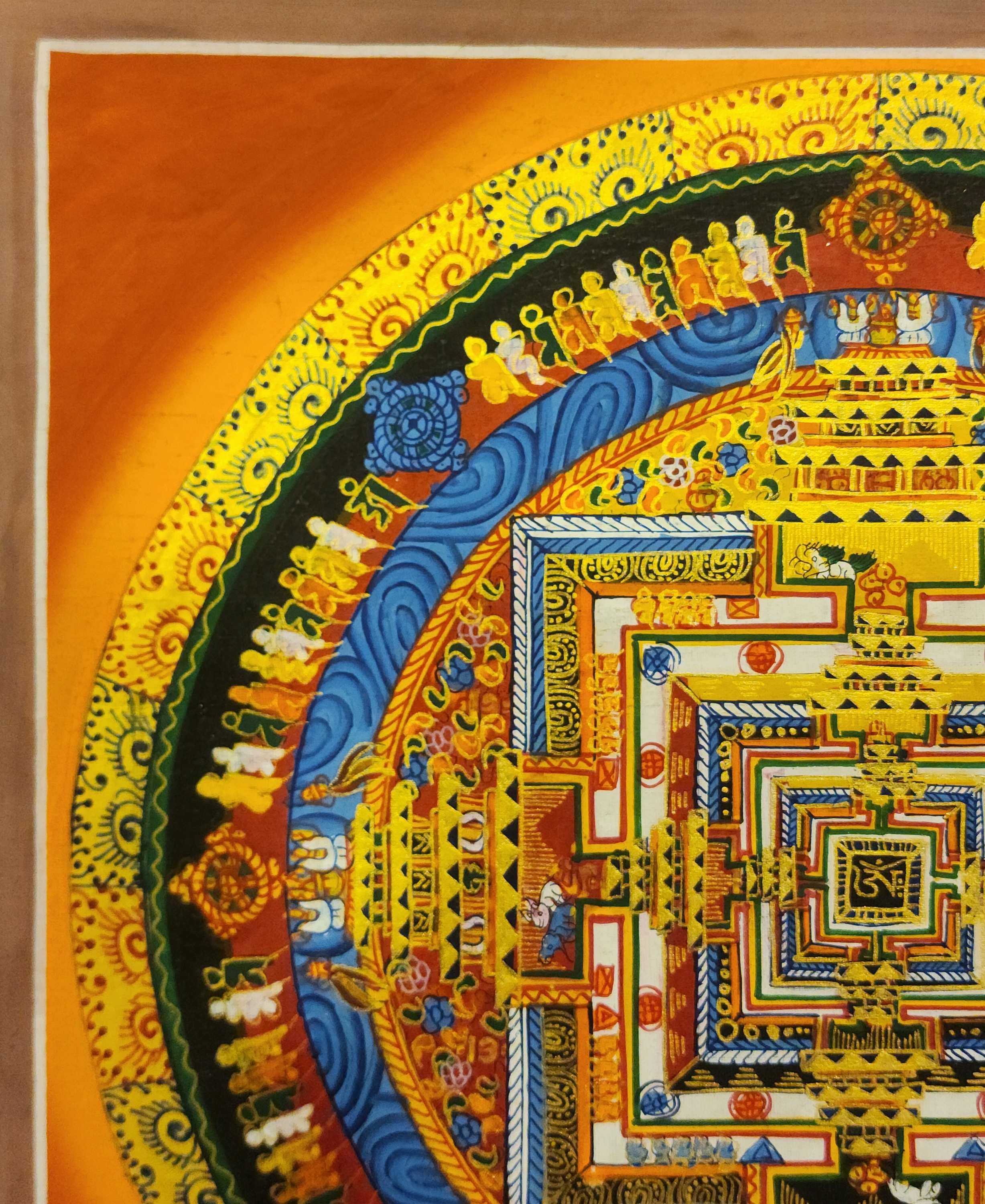 Kalachakra Mandala Thangka, Buddhist Traditional Painting, Tibetan Style, Yellow Color