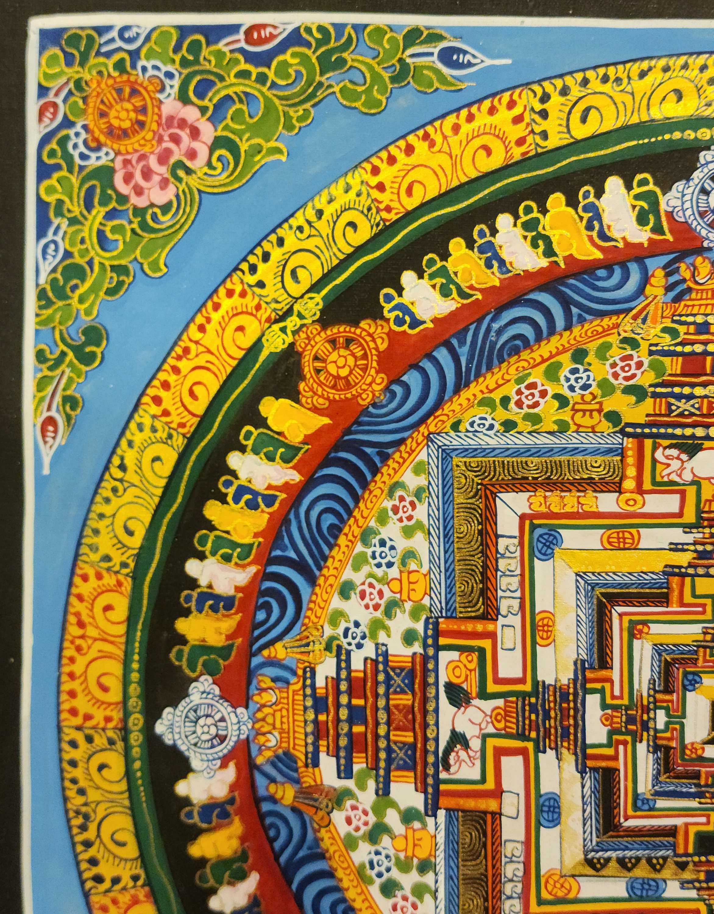 Kalachakra Mandala Thangka, Buddhist Traditional Painting, Tibetan Style In Blue Color