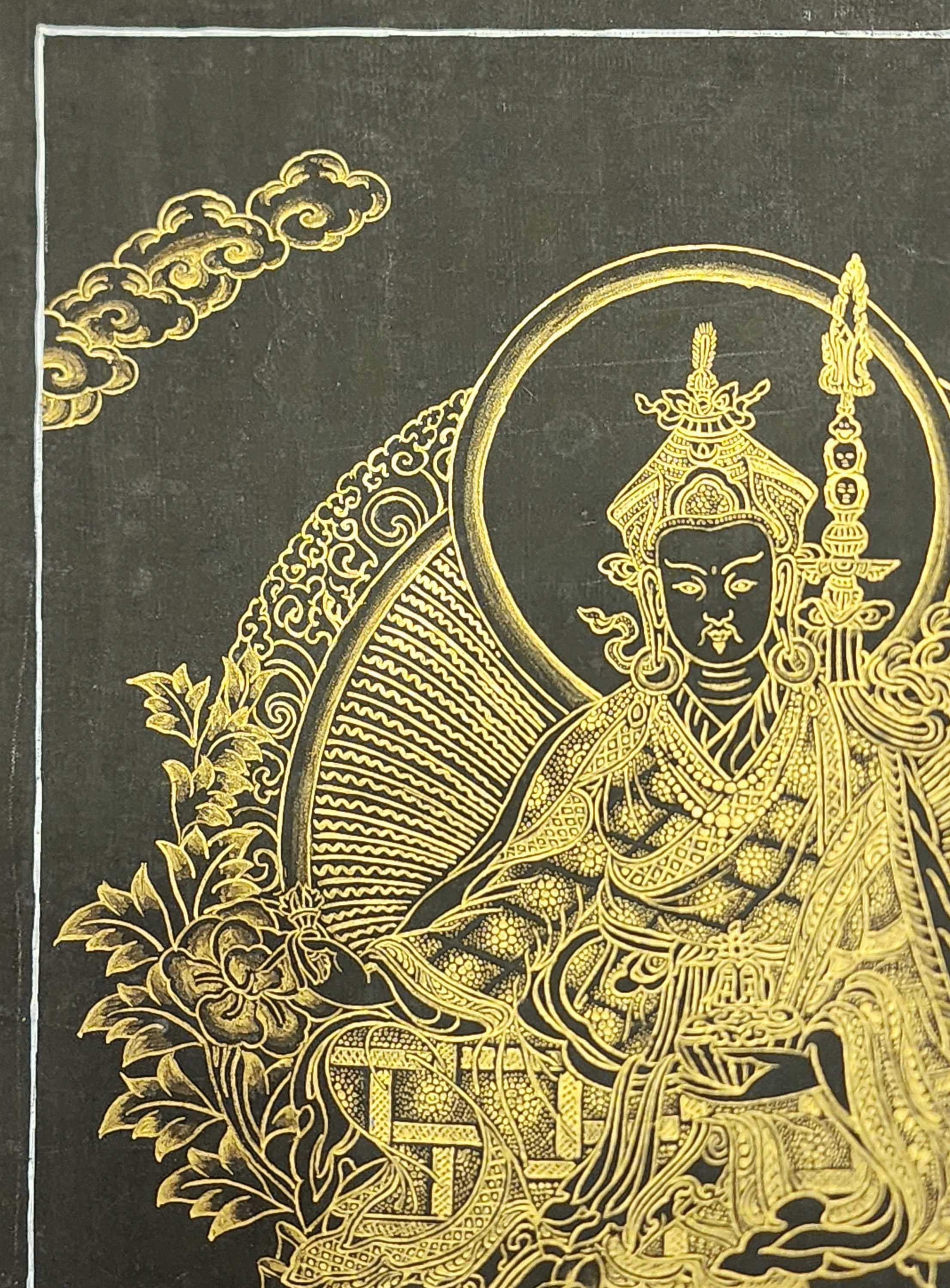 Padmasambhava Thangka, Buddhist Traditional Painting, Tibetan Style, Black <span Style=