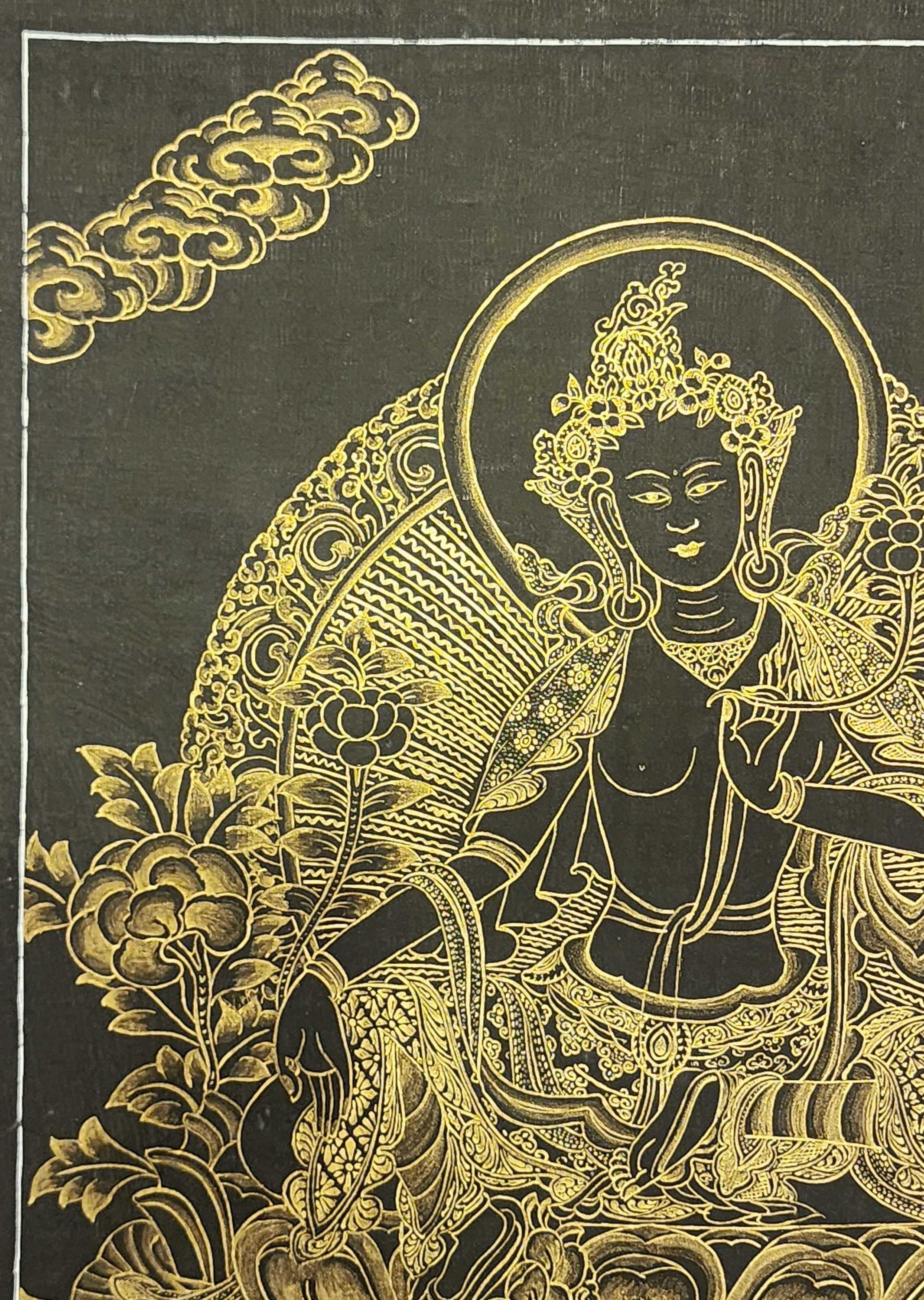 Green Tara Thangka, Buddhist Traditional Painting, Tibetan Style, Black <span Style=