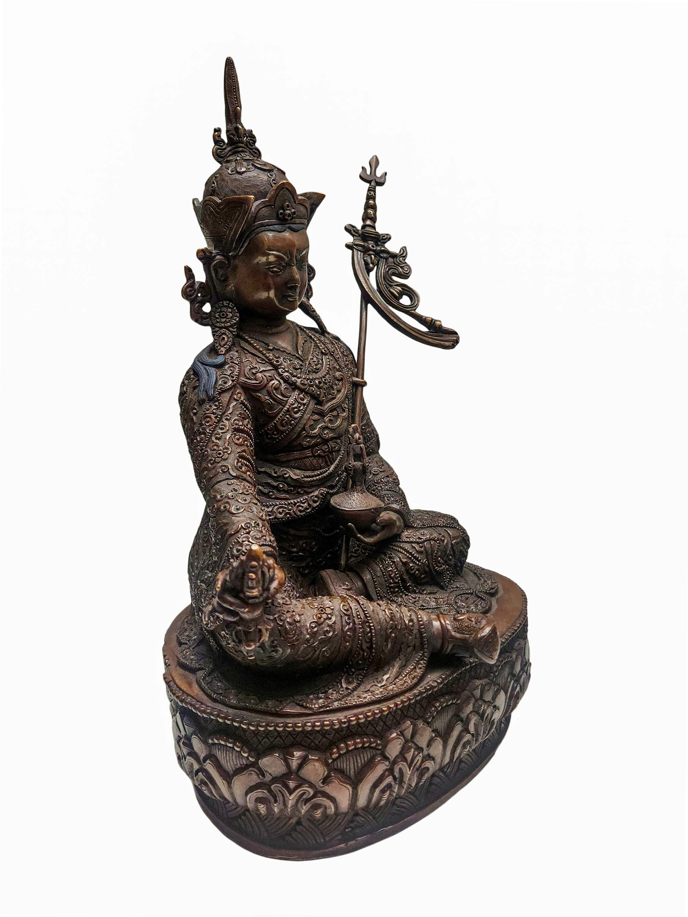 Padmasambhava - Guru Rinpoche, Buddhist Handmade Statue, chocolate Oxidized, With Detailed Deep Carving