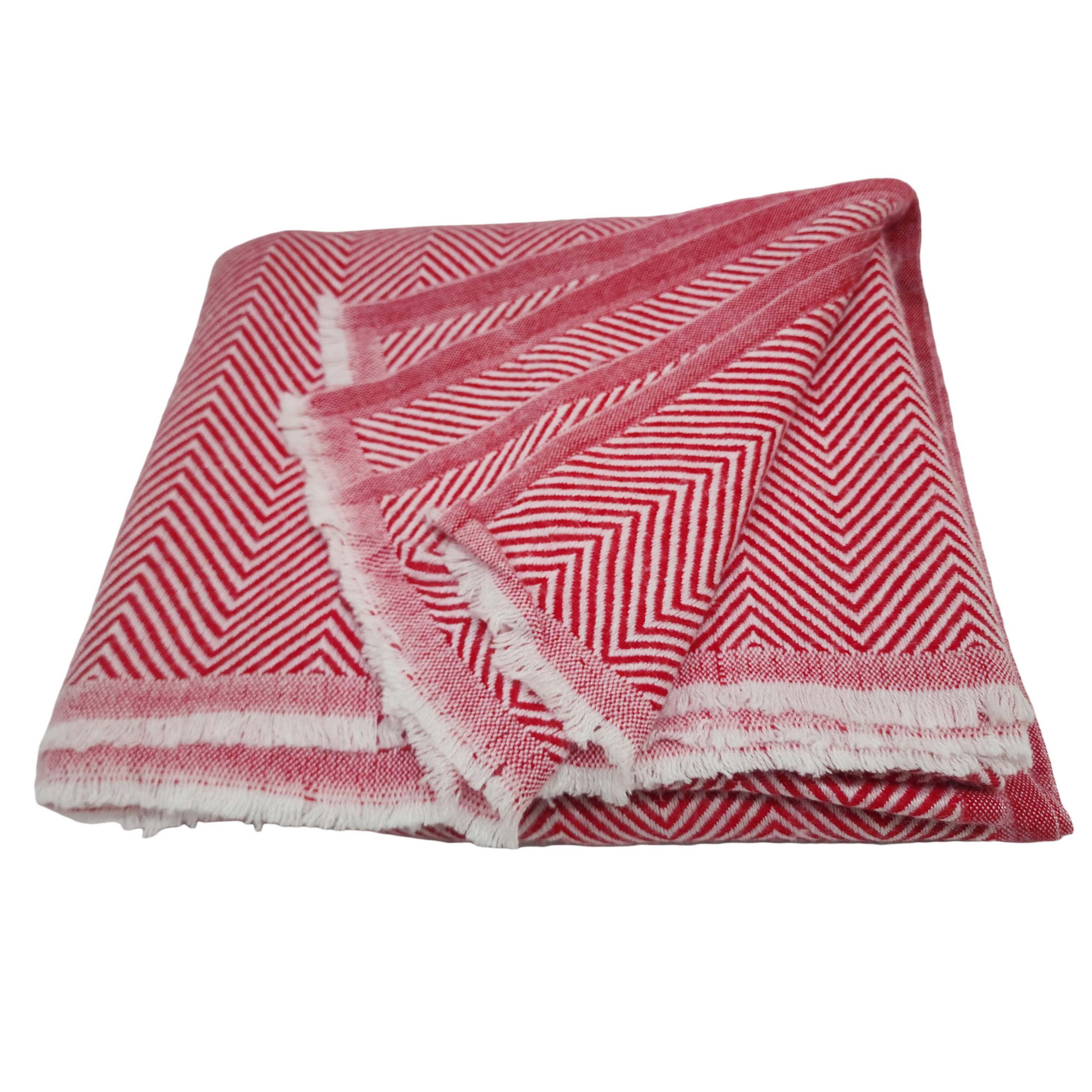 Pashmina Blanket, Nepali Hand Loom Blanket, red And White Strip, Cashmere