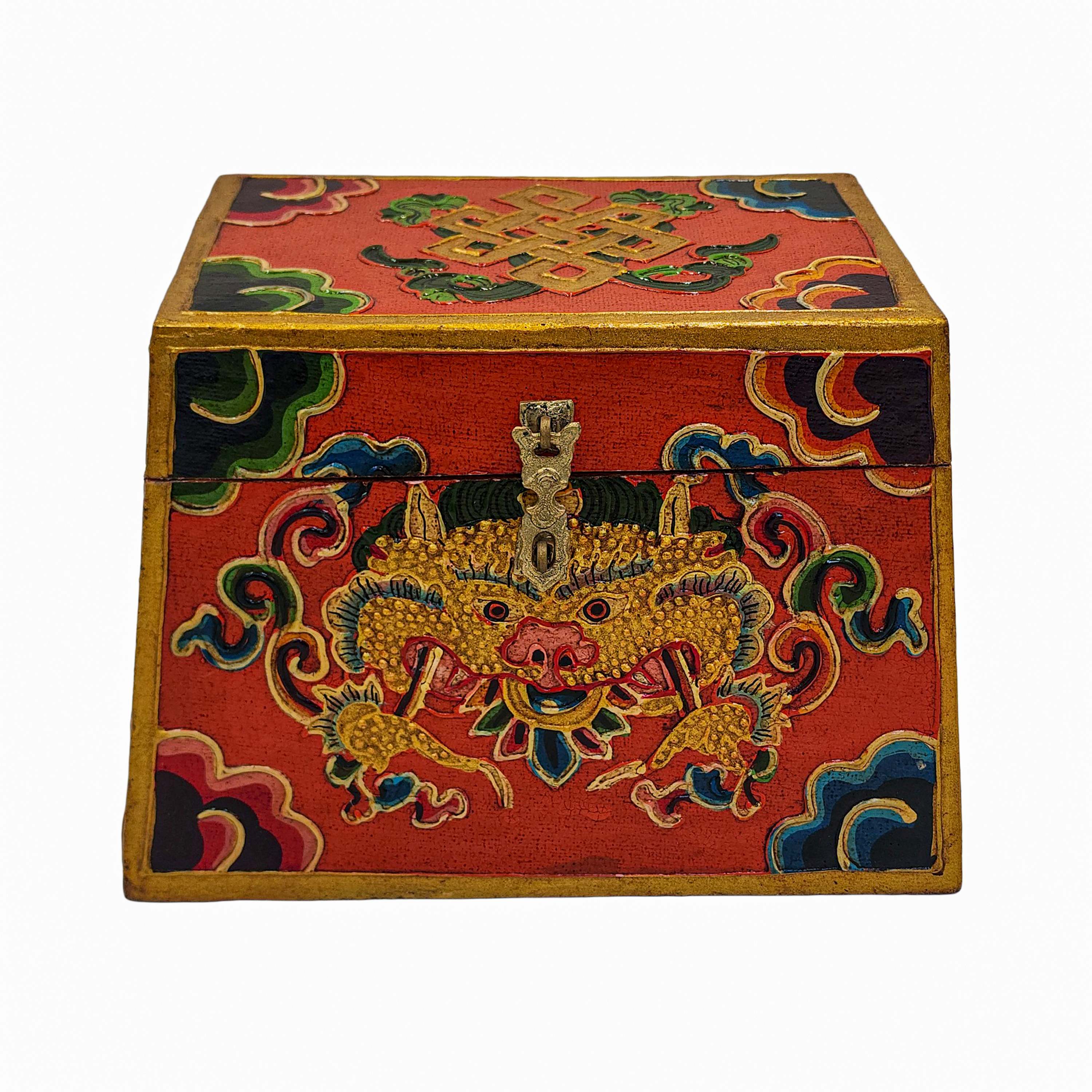 Tibetan Ritual Wooden Box Endless Knot, <span Style=