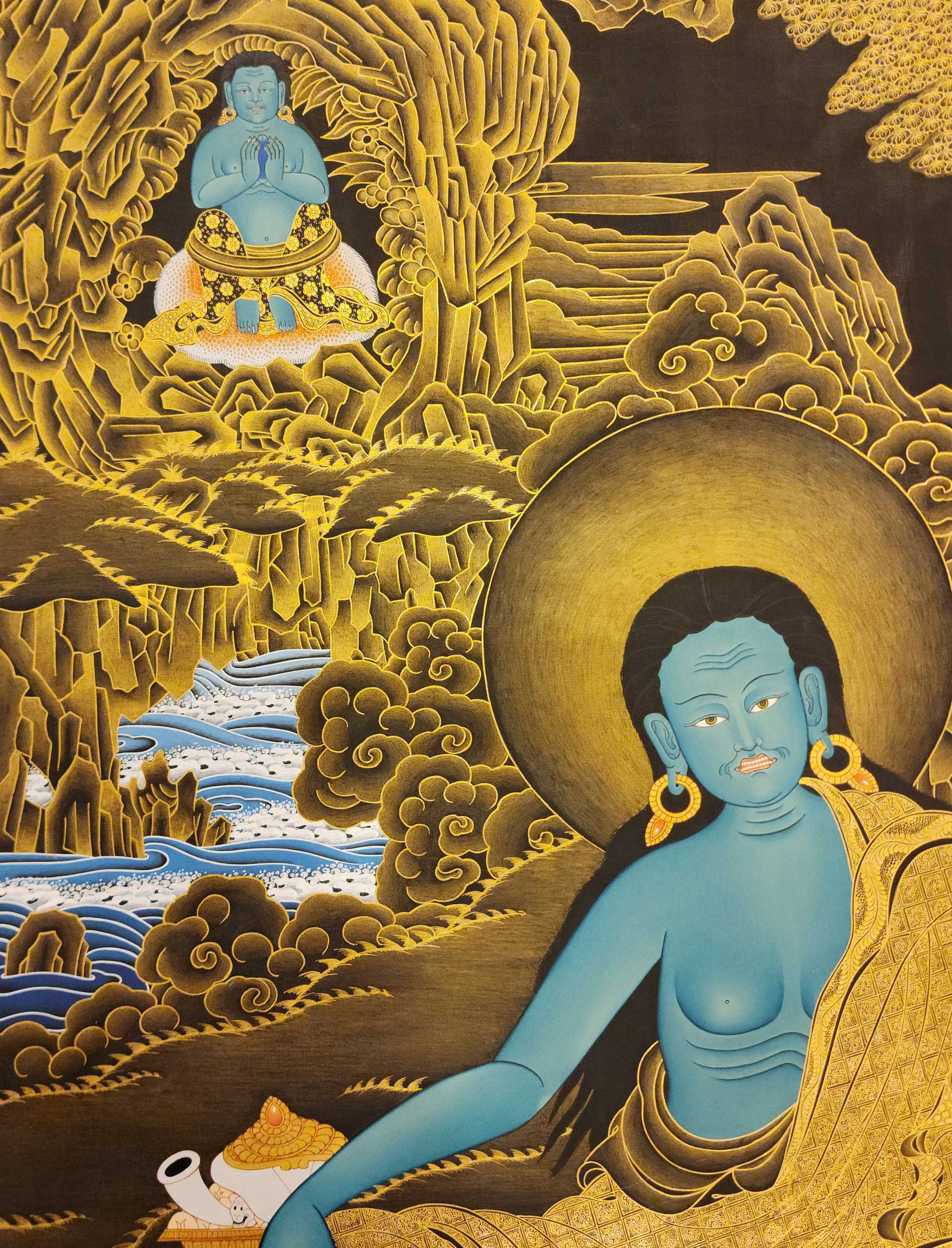 Milarepa Thangka, Buddhist Traditional Painting, Tibetan Style, real Gold