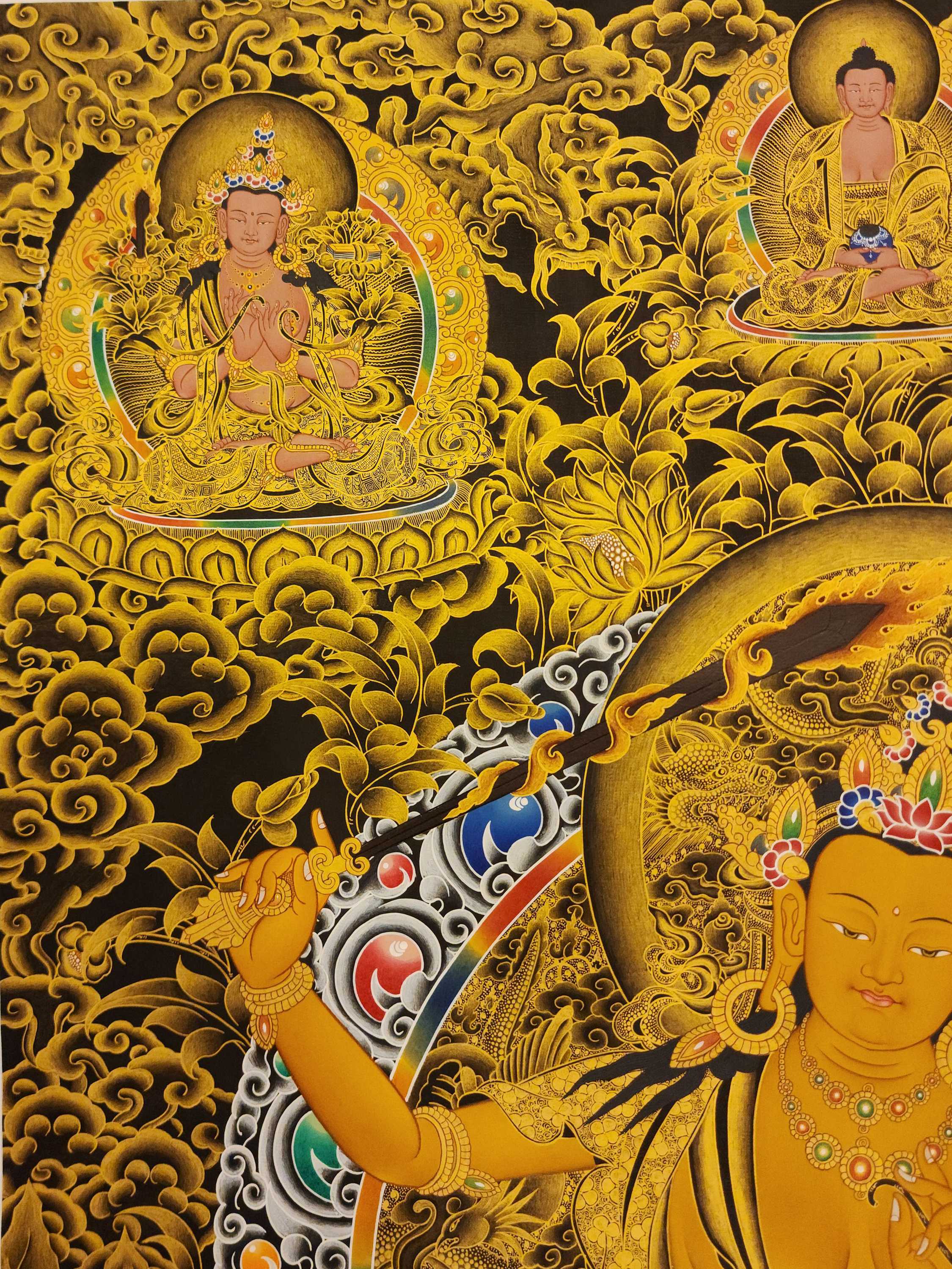 Five Dhyanin Manjushri Thangka, Buddhist Traditional Painting, Tibetan Style, <span Style=