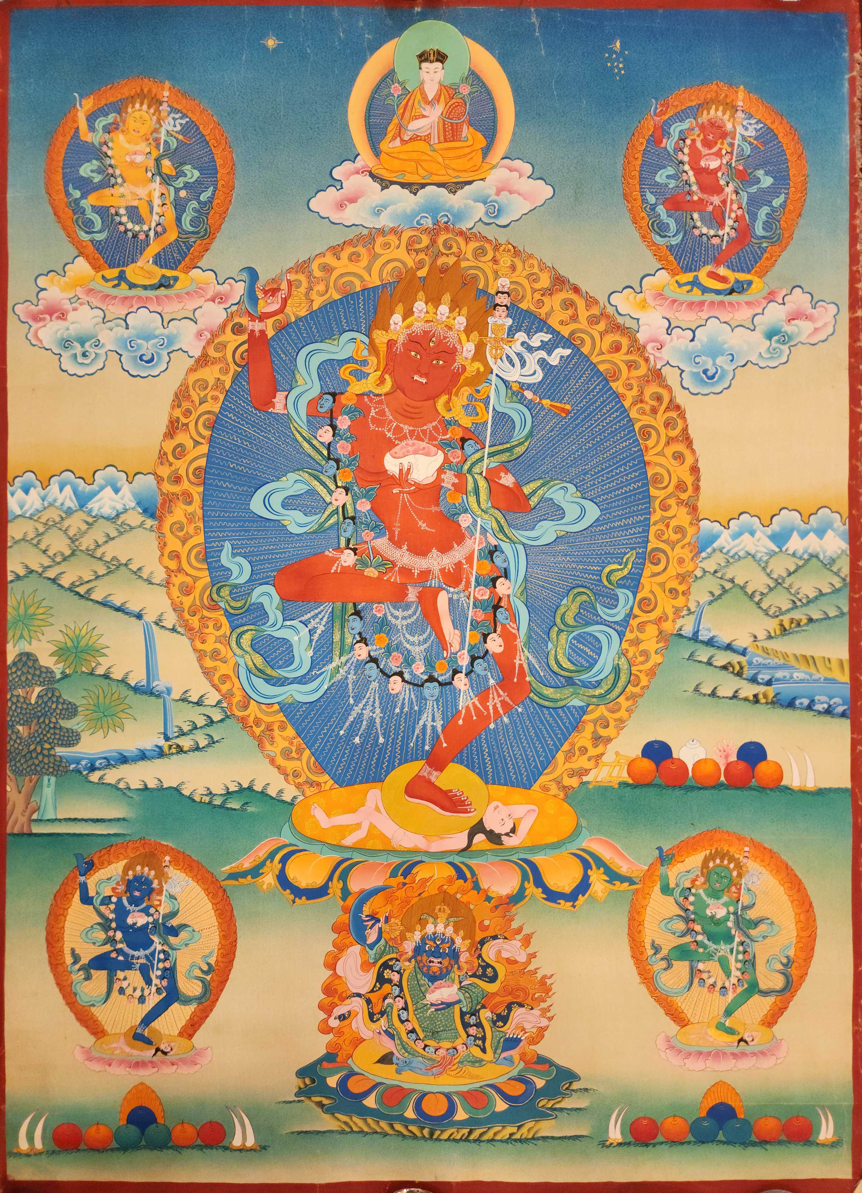 Vajravarahi - Dorje Phagmo, Buddhist Handmade Thangka Painting, real Gold, rare Find, old Stock