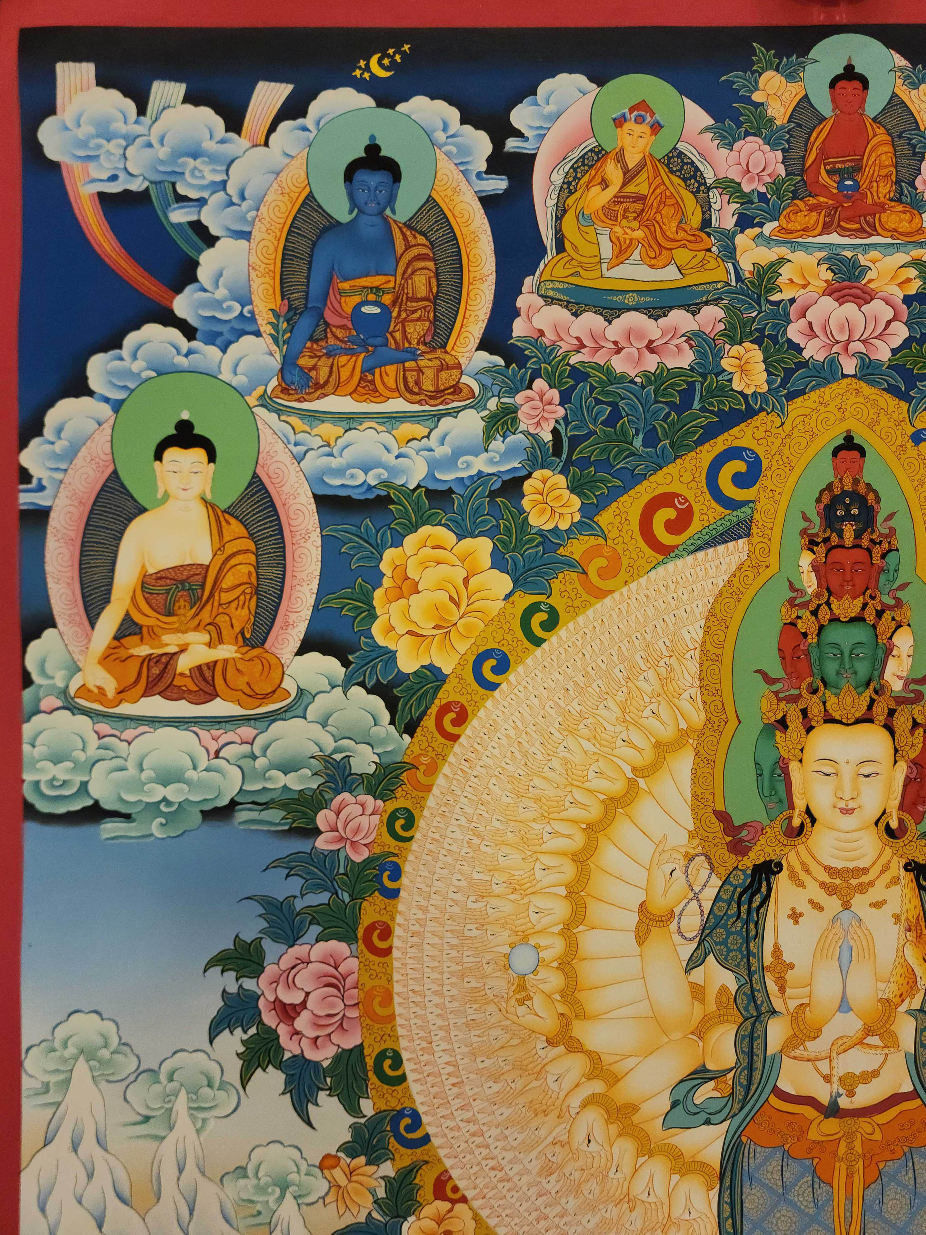 1000 Arms Sahasrabhuja Avalokitesvara, Buddhist Handmade Thangka Painting, <span Style=