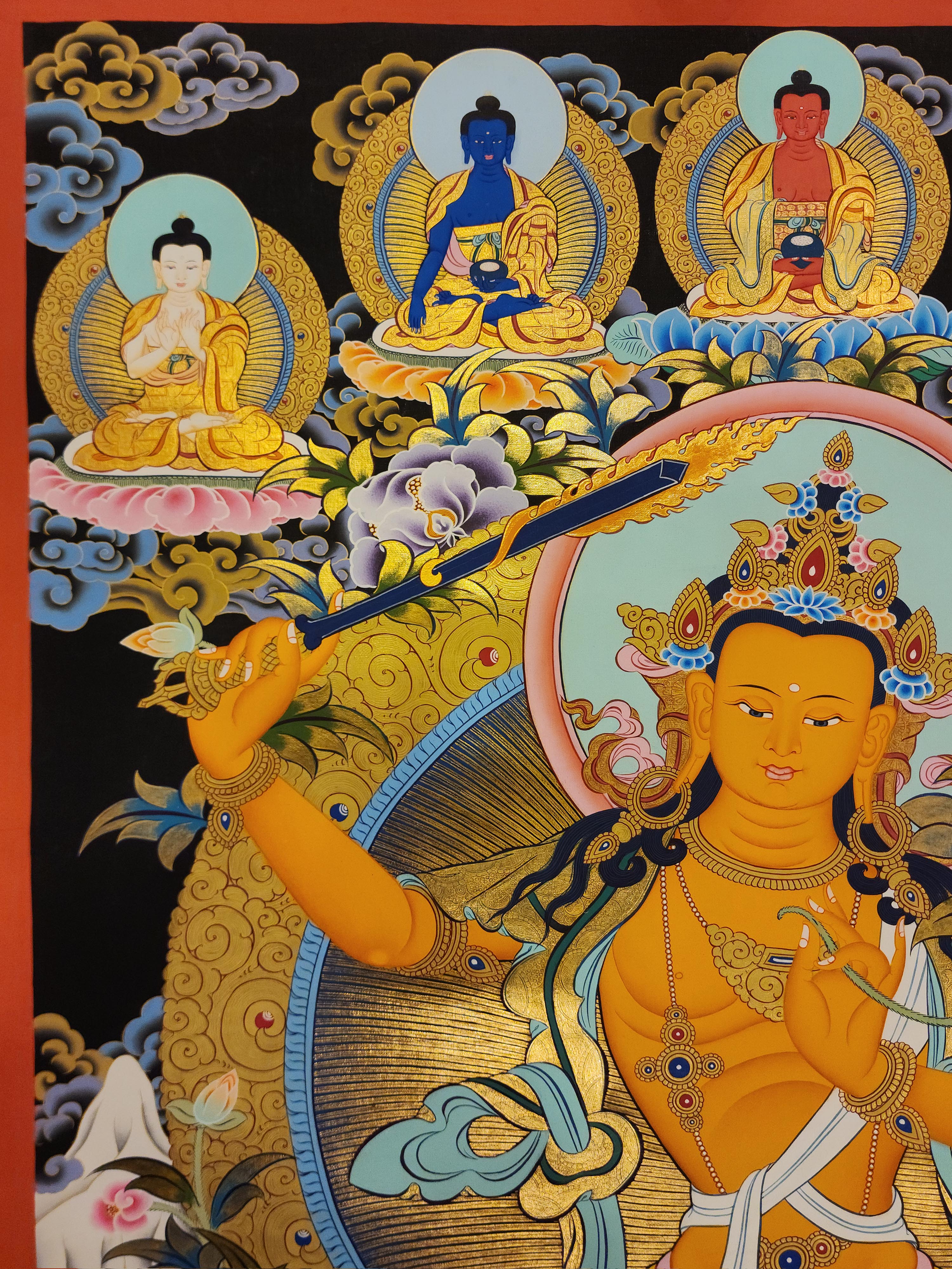 Manjushri, Buddhist Handmade Thangka Painting, <span Style=