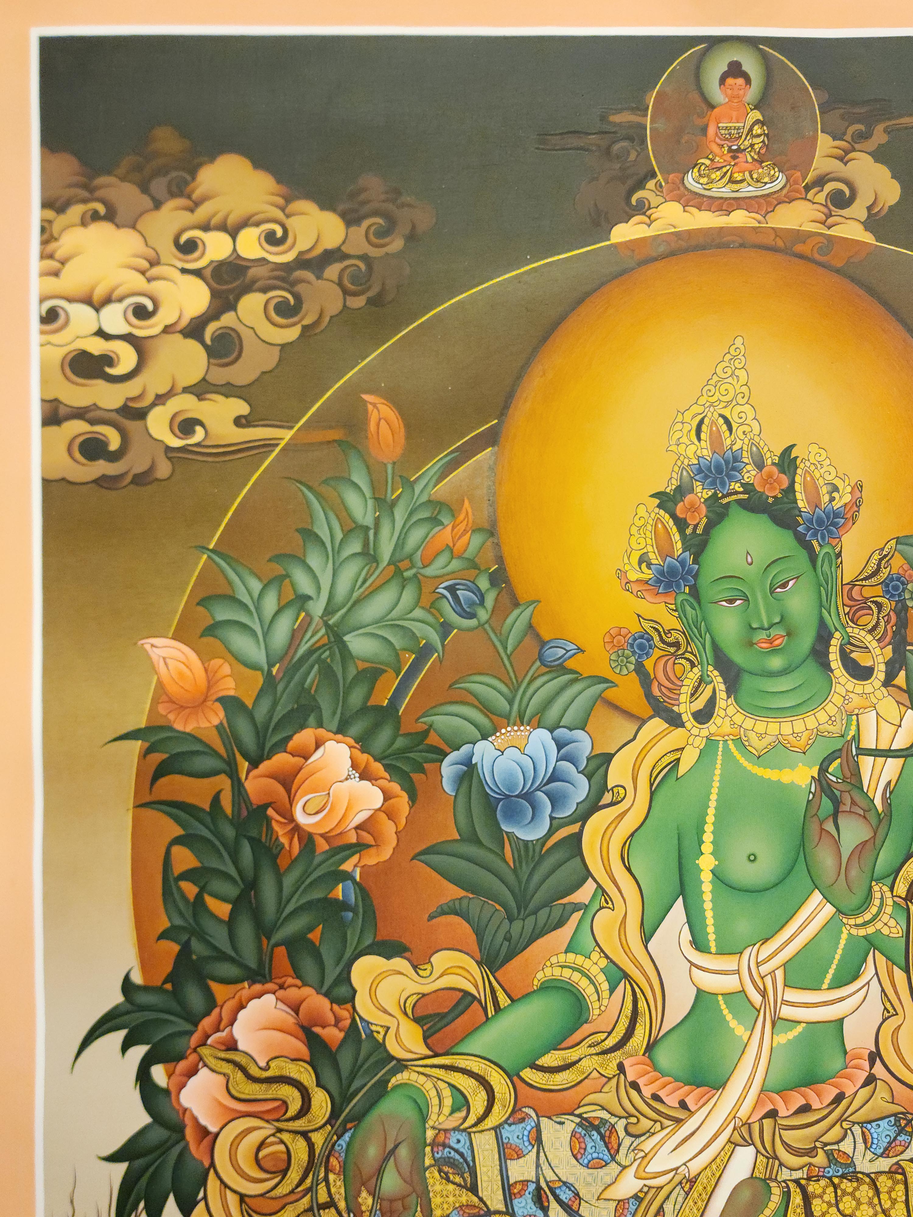 Green Tara, Buddhist Handmade Thangka Painting, <span Style=