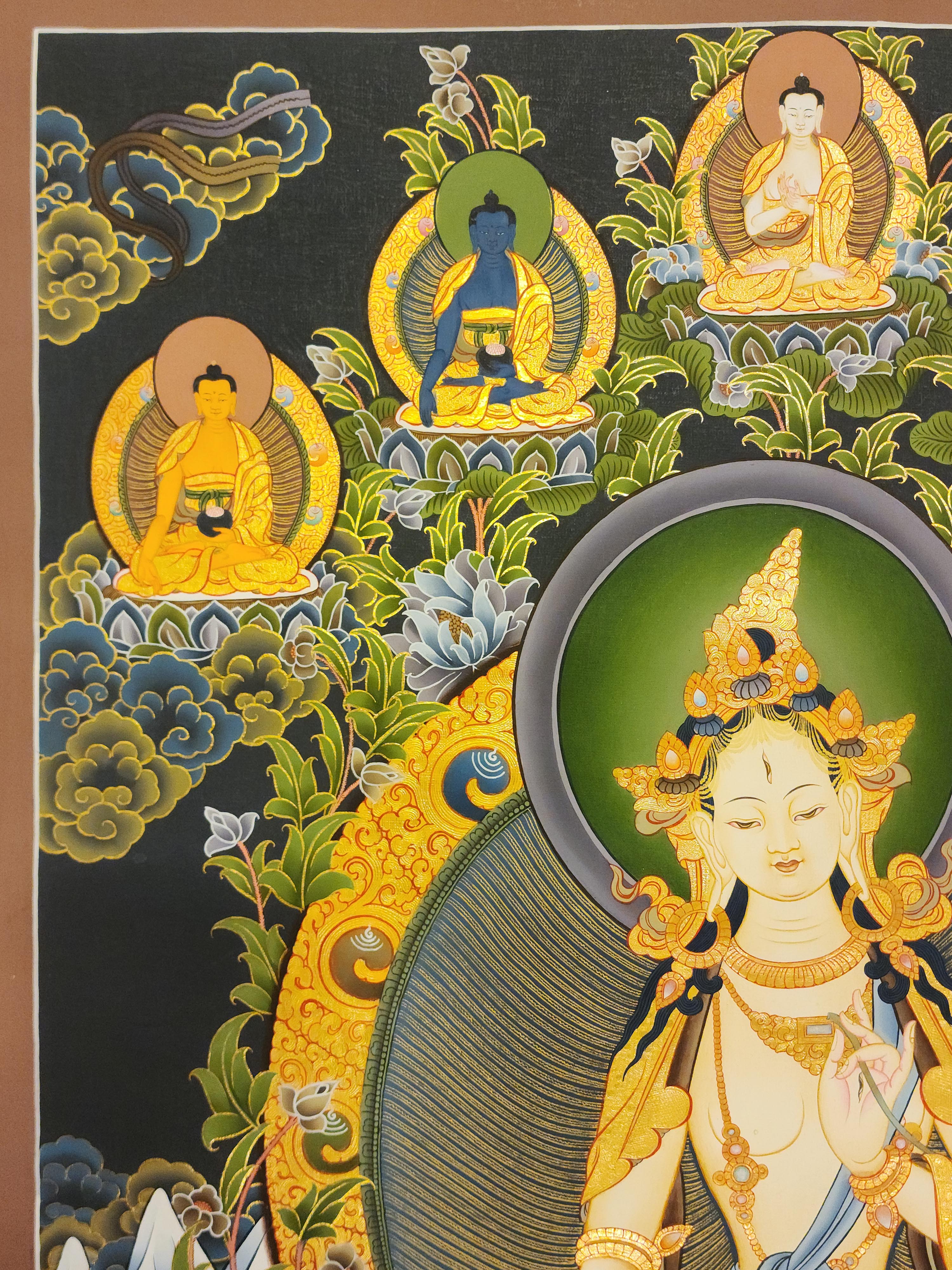 White Tara, Buddhist Handmade Thangka Painting, <span Style=