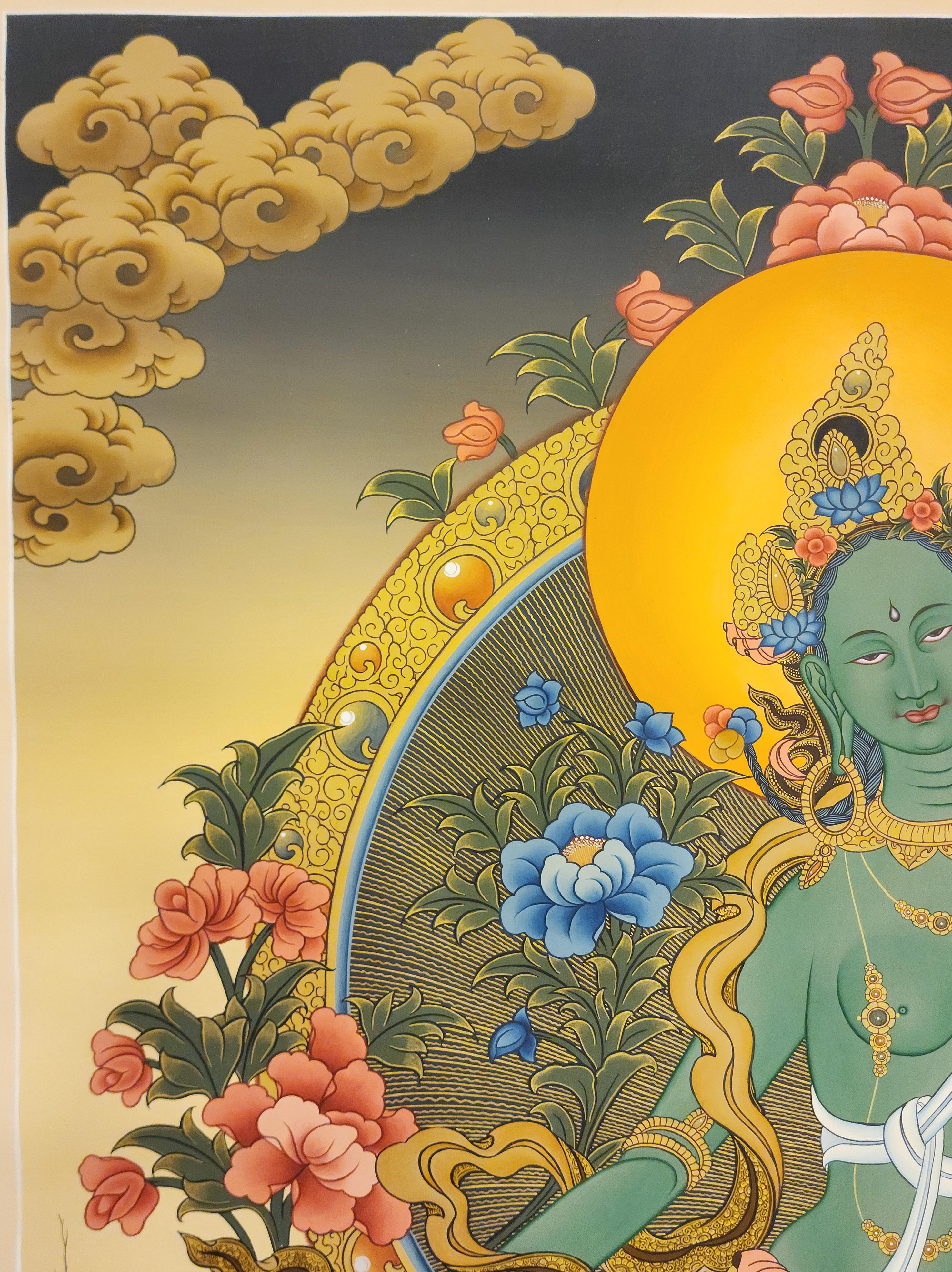 Green Tara, Buddhist Handmade Thangka Painting, <span Style=