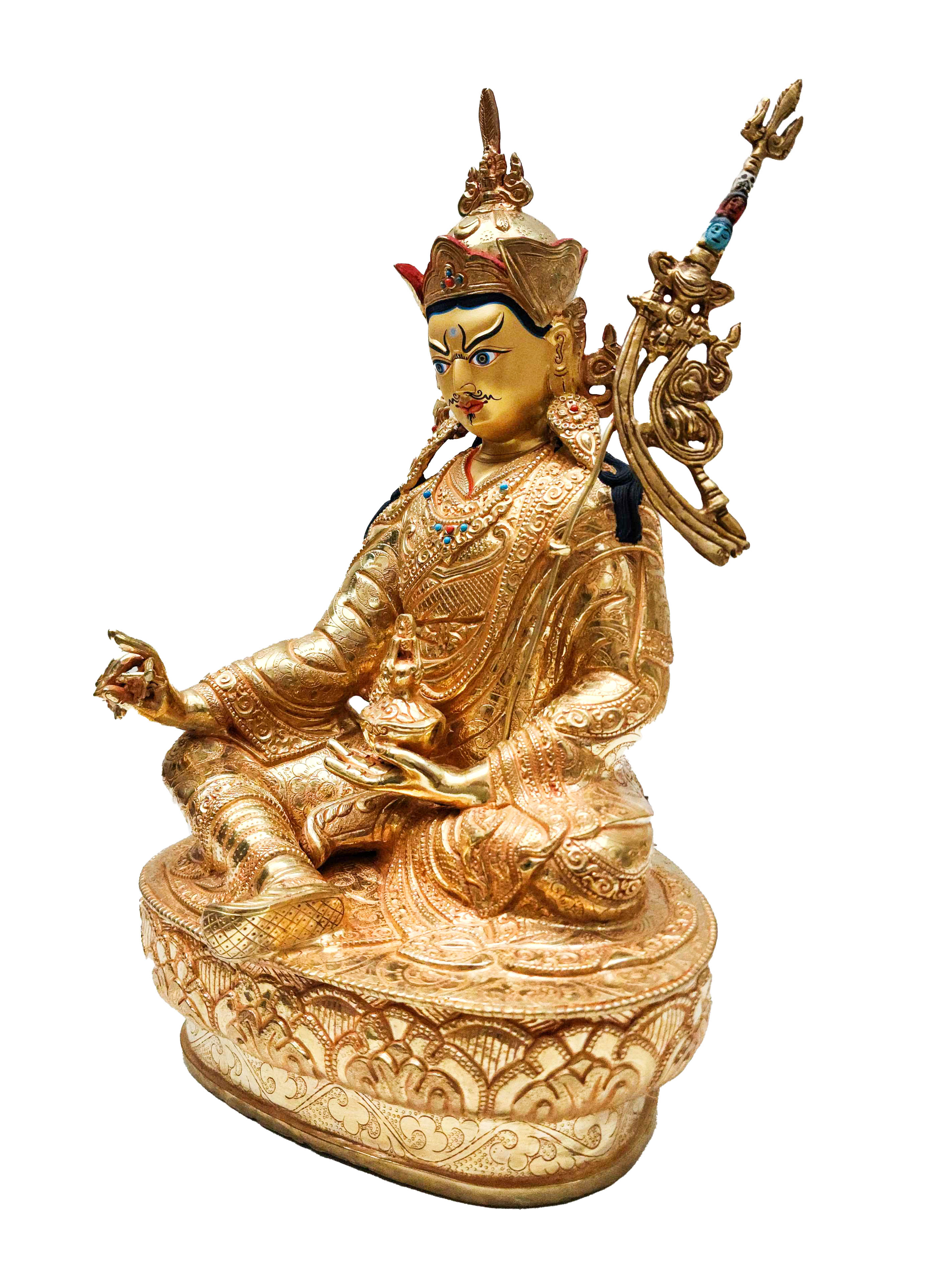 padmasambhava, Buddhist Handmade Statue, full Gold Plated, With face Painted
