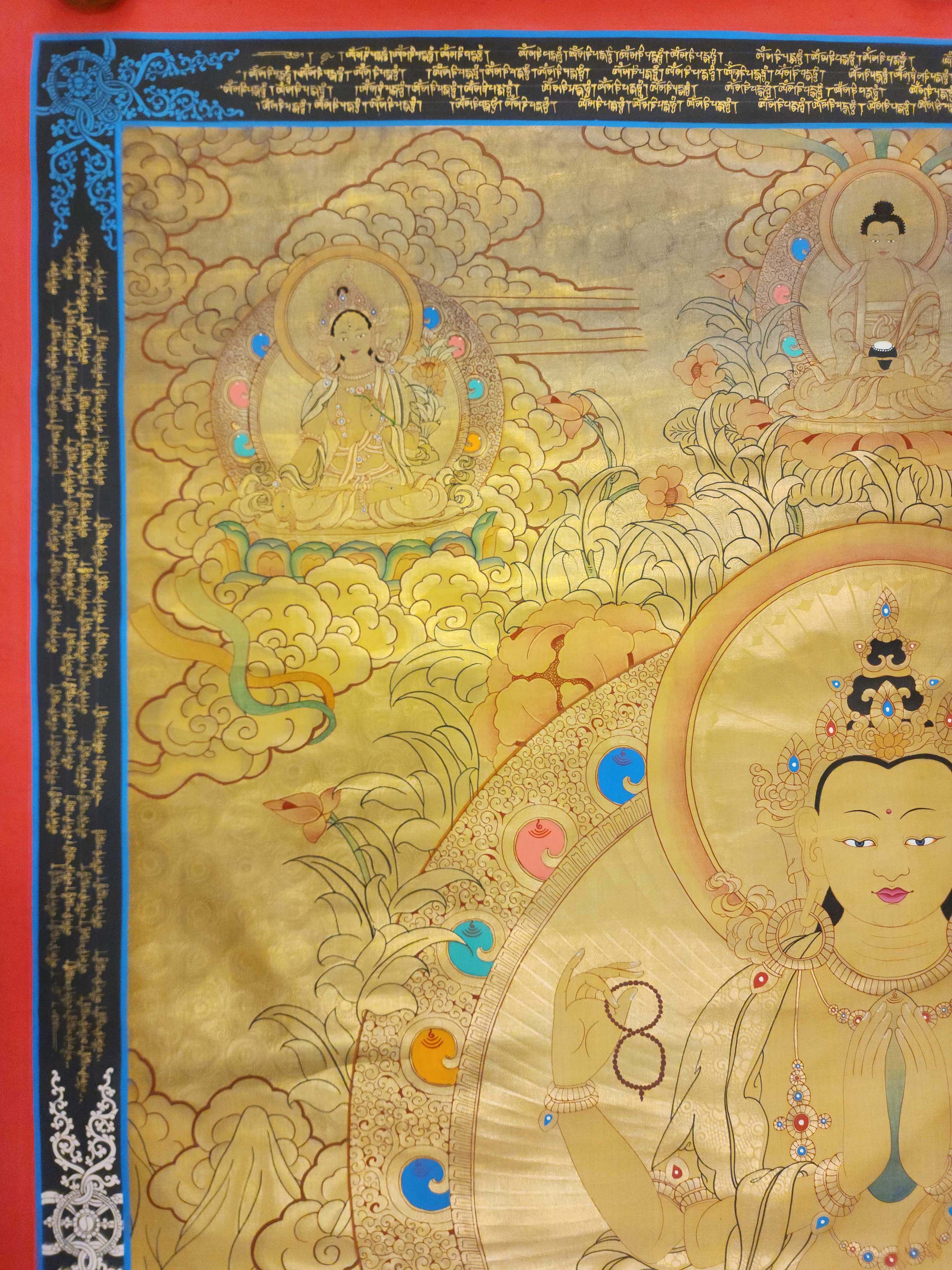 Chenrezig - Avalokitesvara, Buddhist Handmade Thangka Painting, Thangka Lhyape, <span Style=