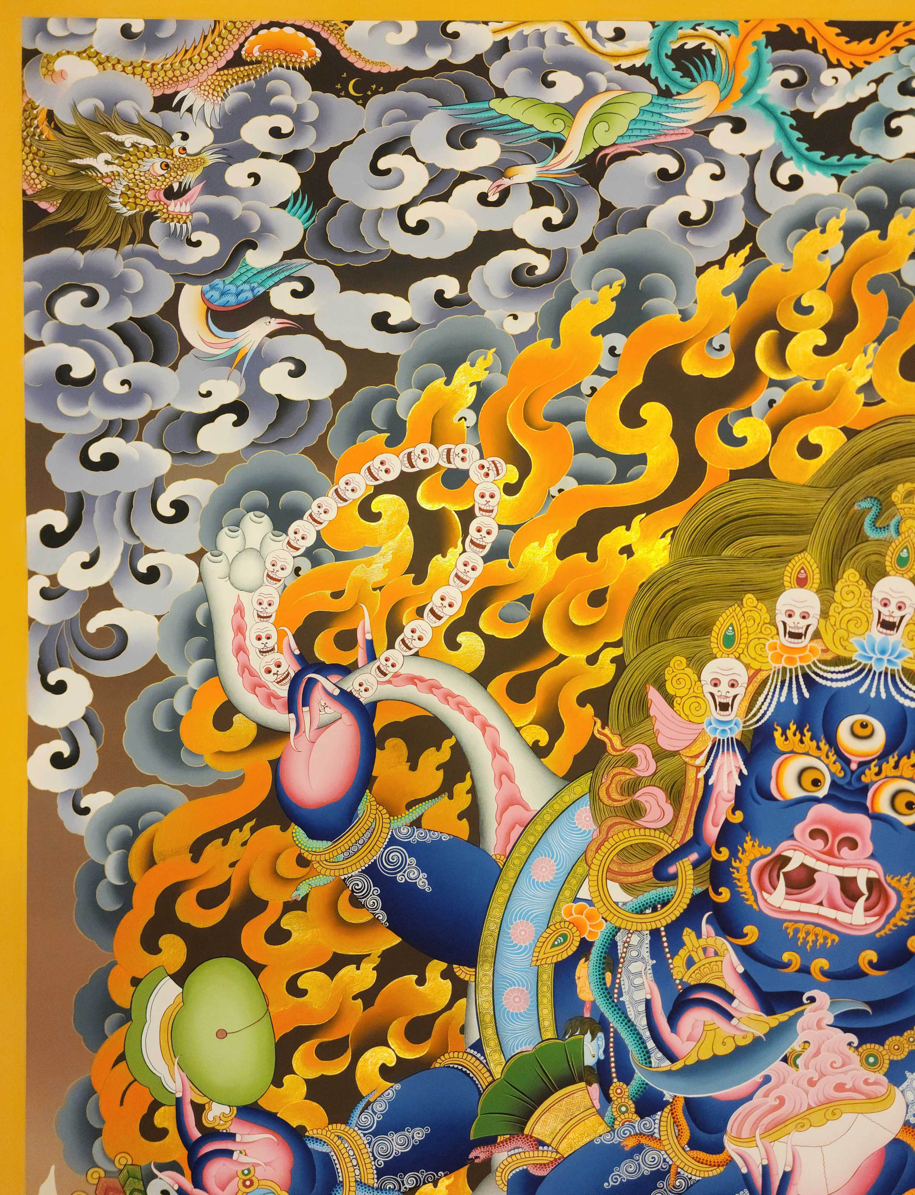 Mahakala Black, Buddhist Handmade Thangka Painting, Tibetan Style, <span Style=