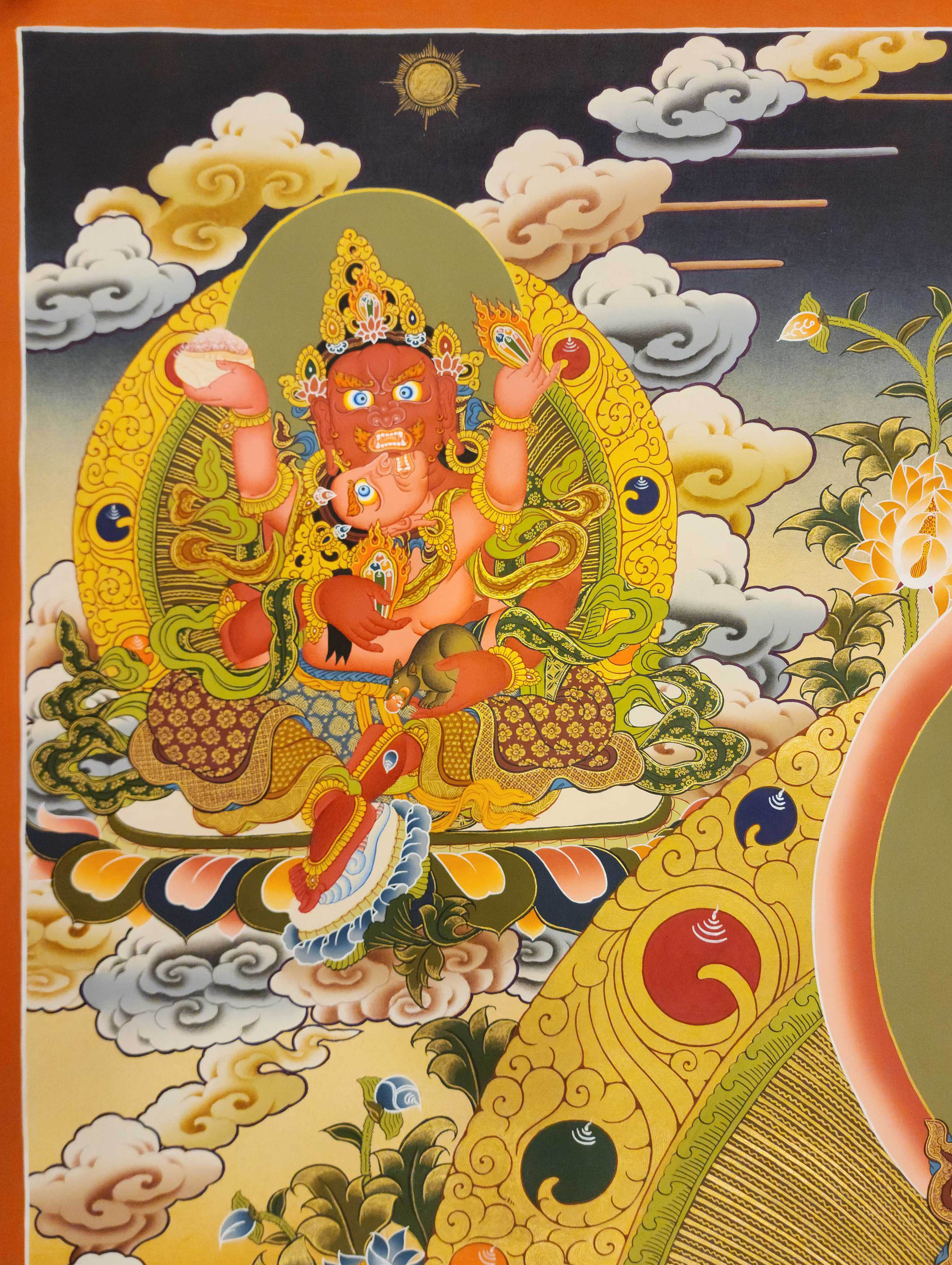 Pancha Jambhala, Buddhist Handmade Thangka Painting, Tibetan Style, <span Style=