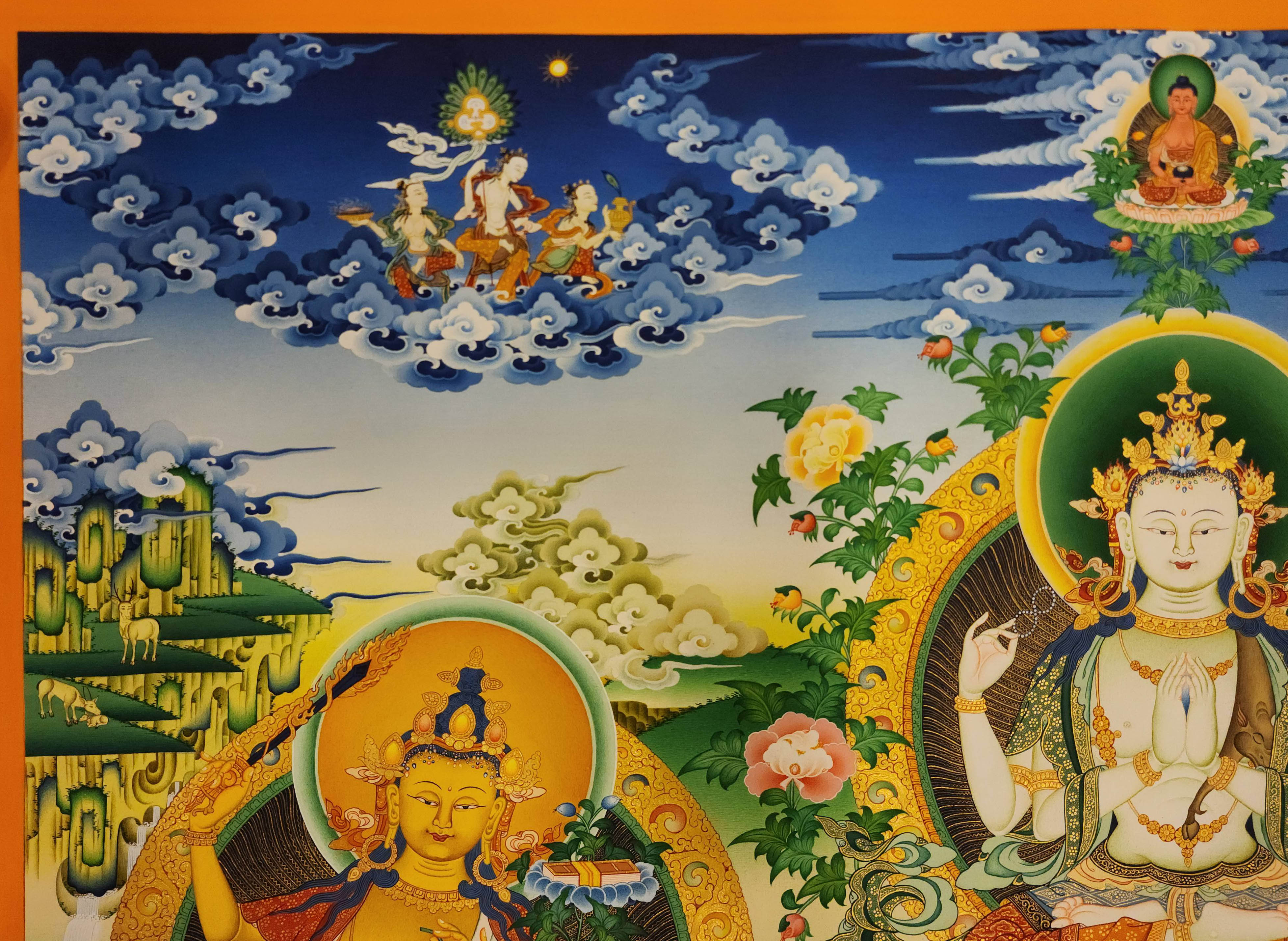 Chenrezig, Buddhist Handmade Thangka Painting, Tibetan Style, <span Style=