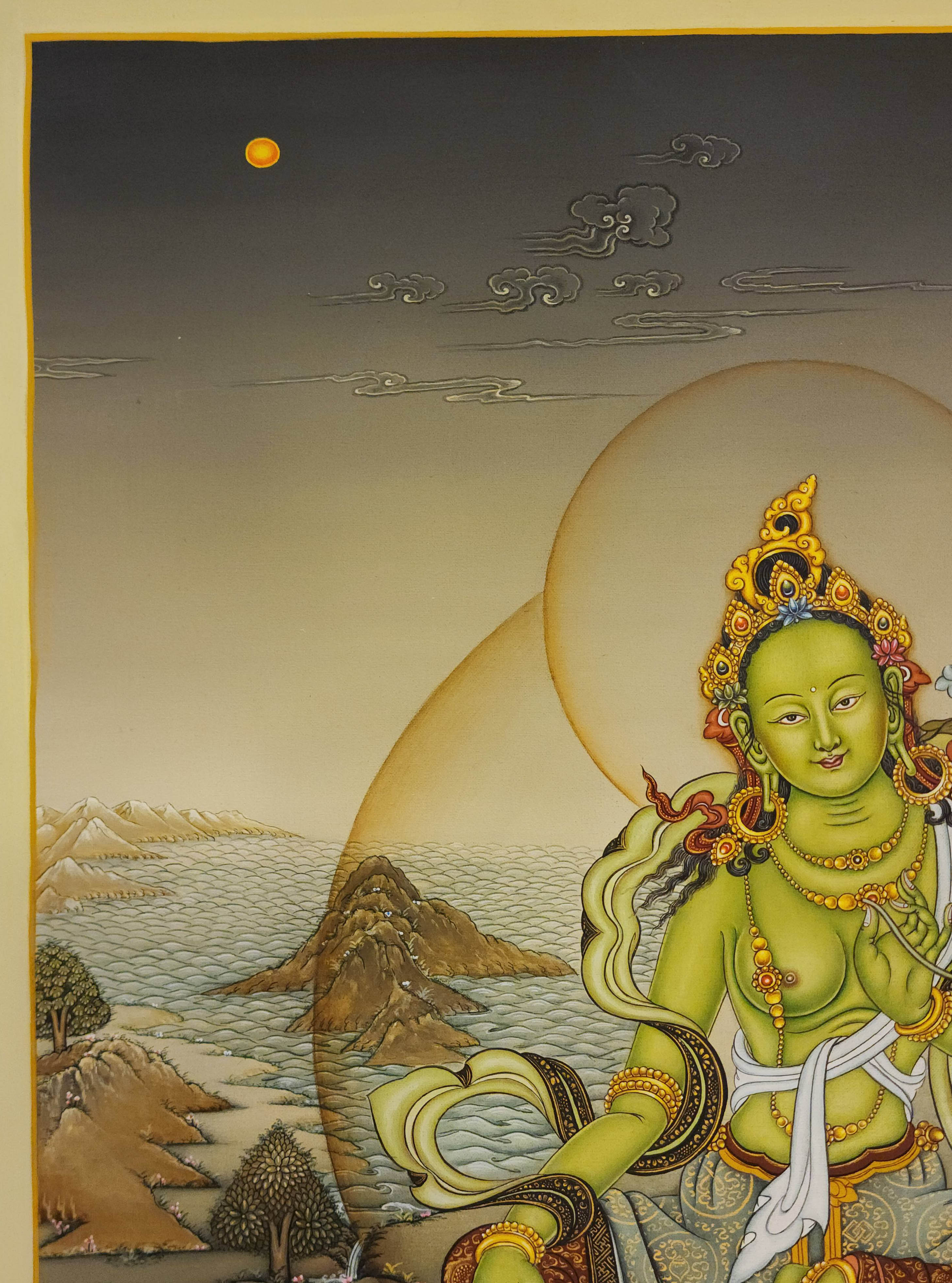 Green Tara, Buddhist Handmade Thangka Painting, Karma Gadri Art