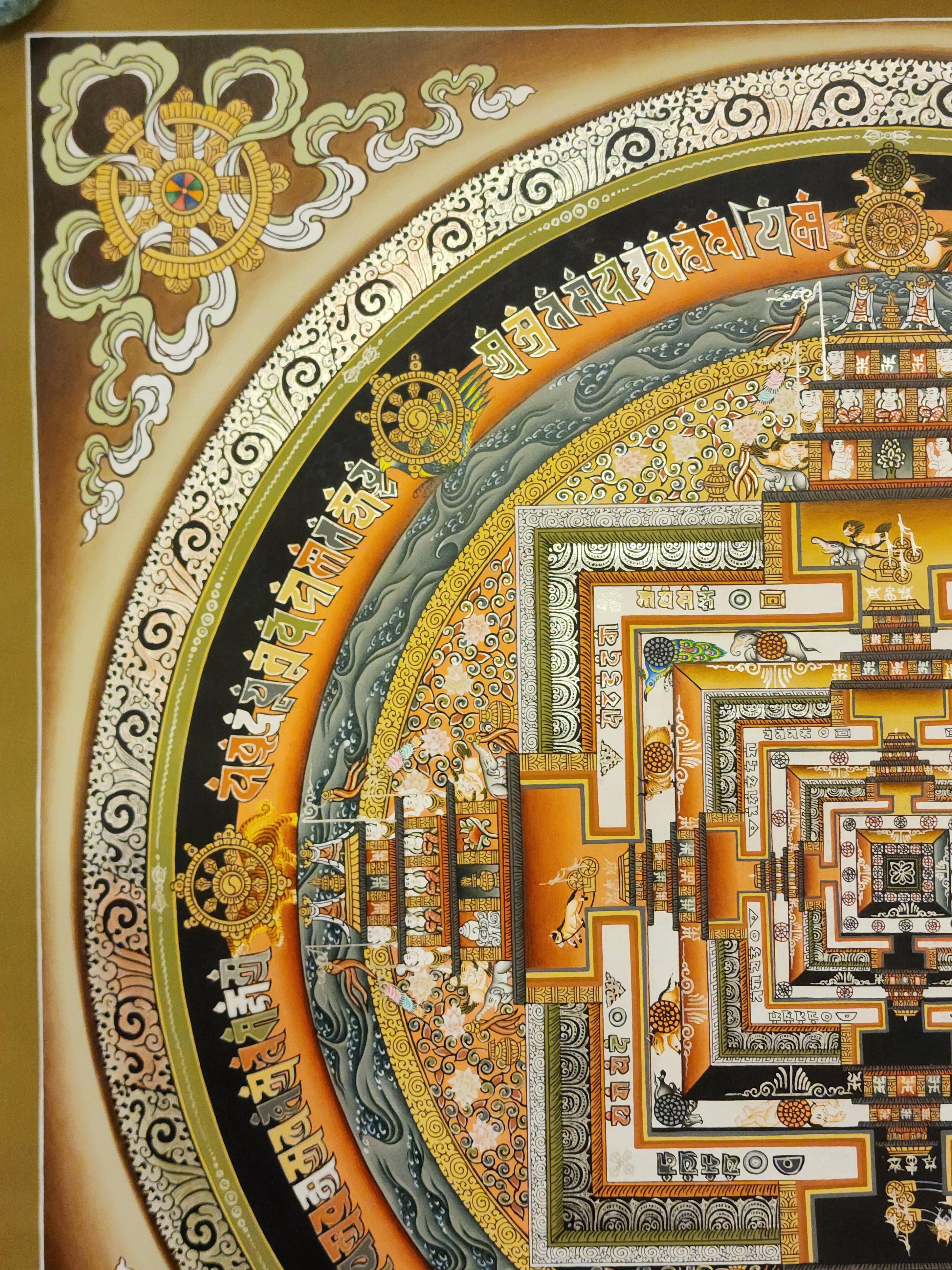 Kalachakra Mandala, Buddhist Handmade Thangka Painting, Tibetan Style, <span Style=